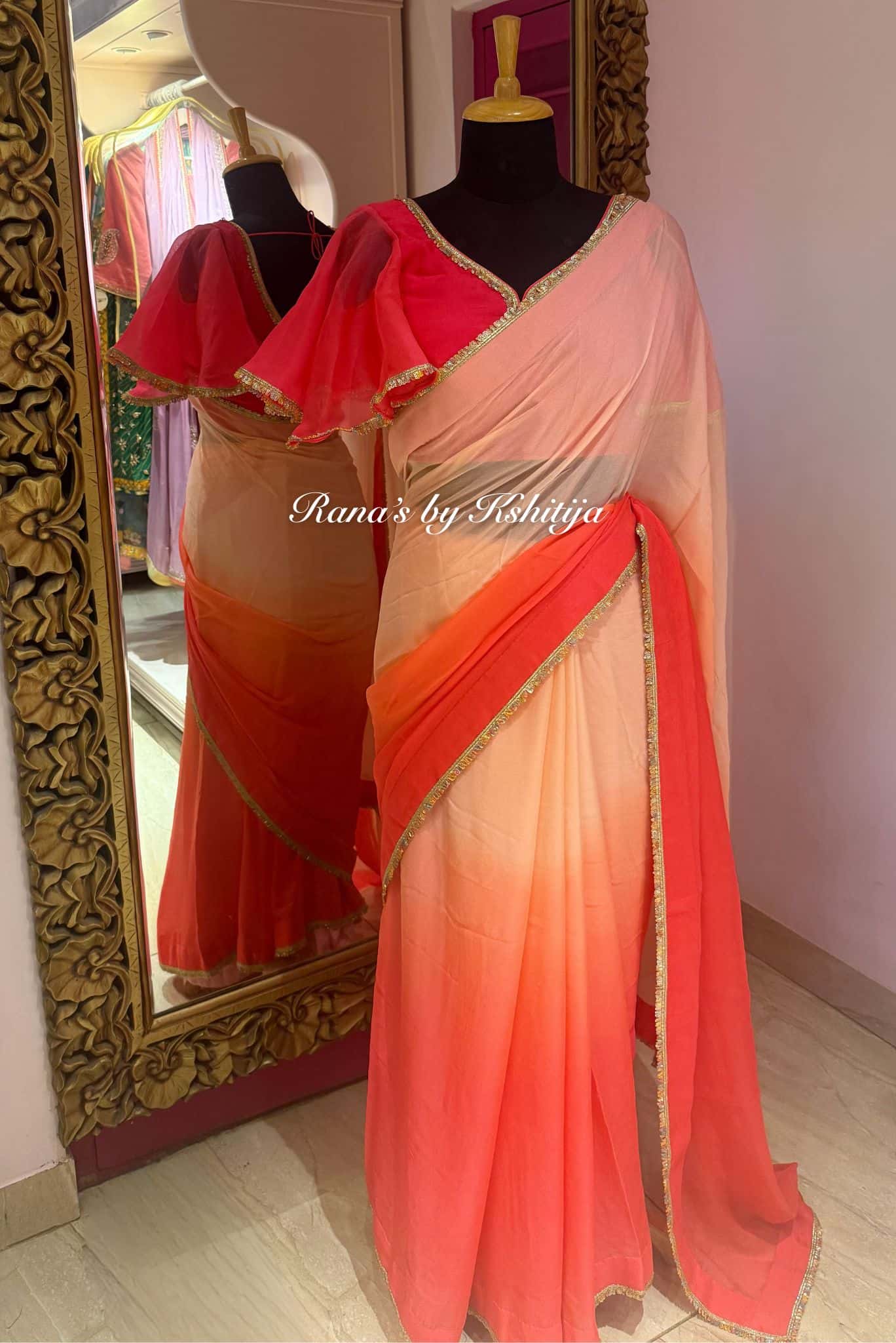 Vibrant Ombre Saree in Platinum Chiffon thumbnail 4