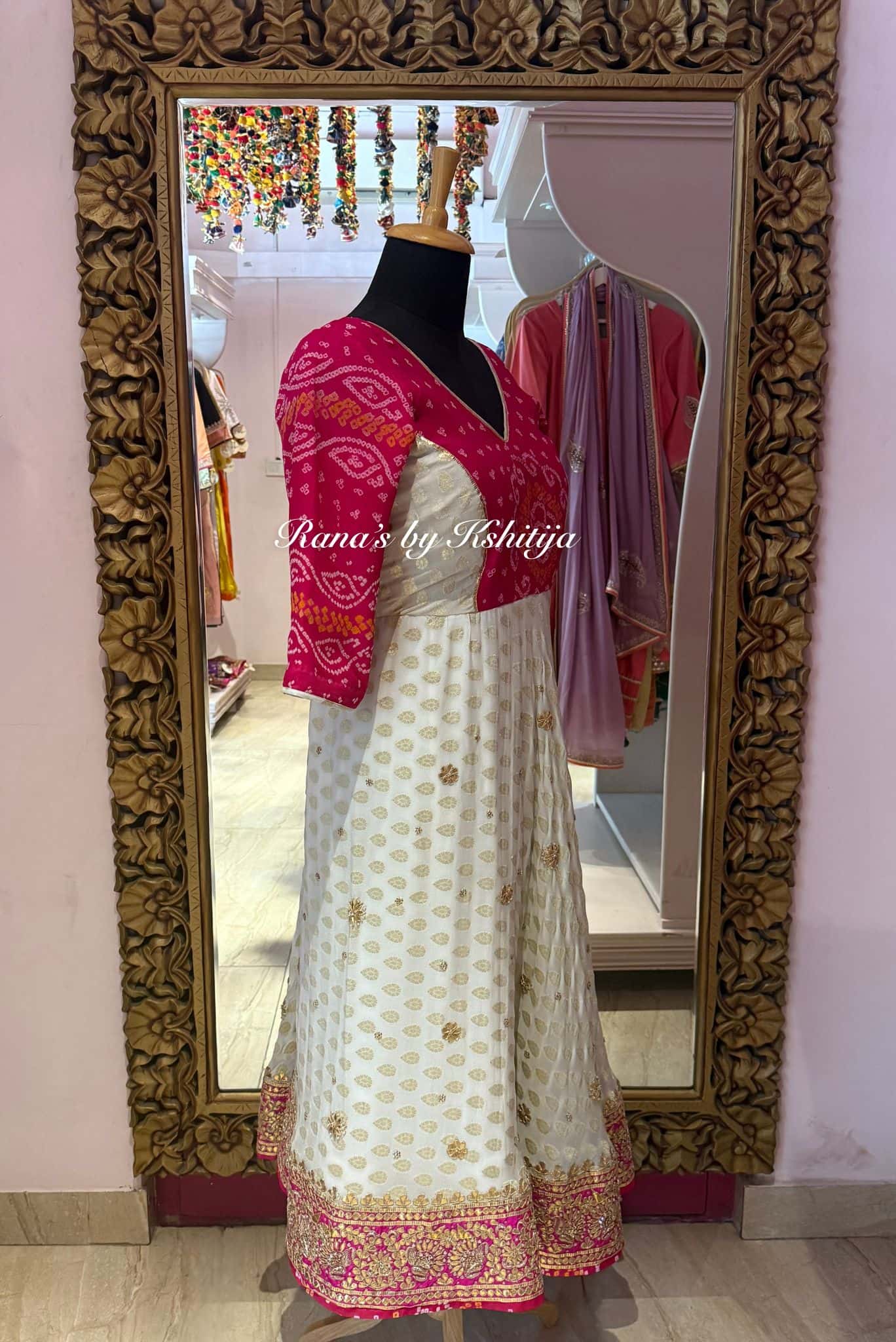 White Designer Banarasi Anarkali thumbnail 4