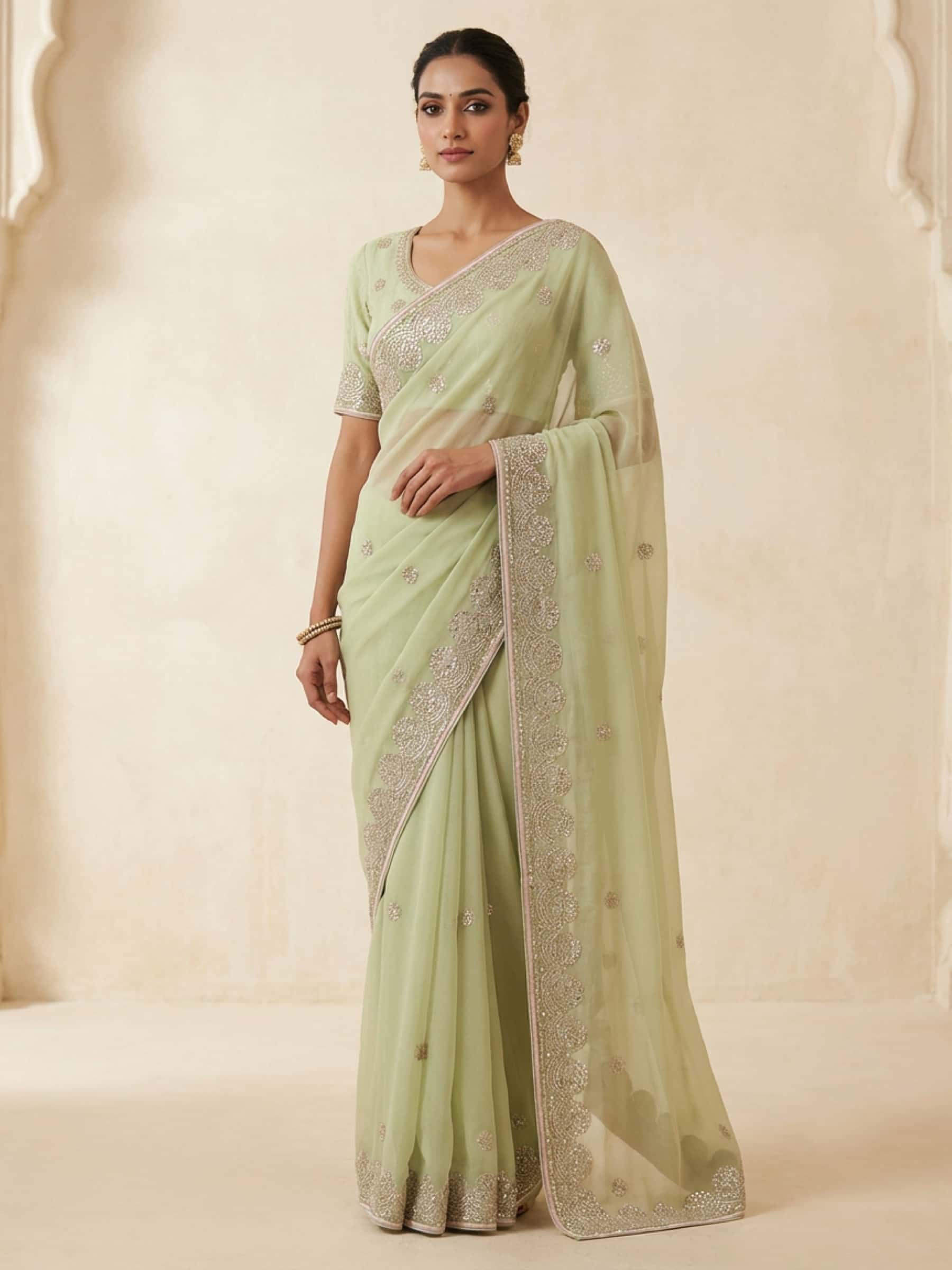 Zero Gota Patti Pastel Green Saree - Image 1