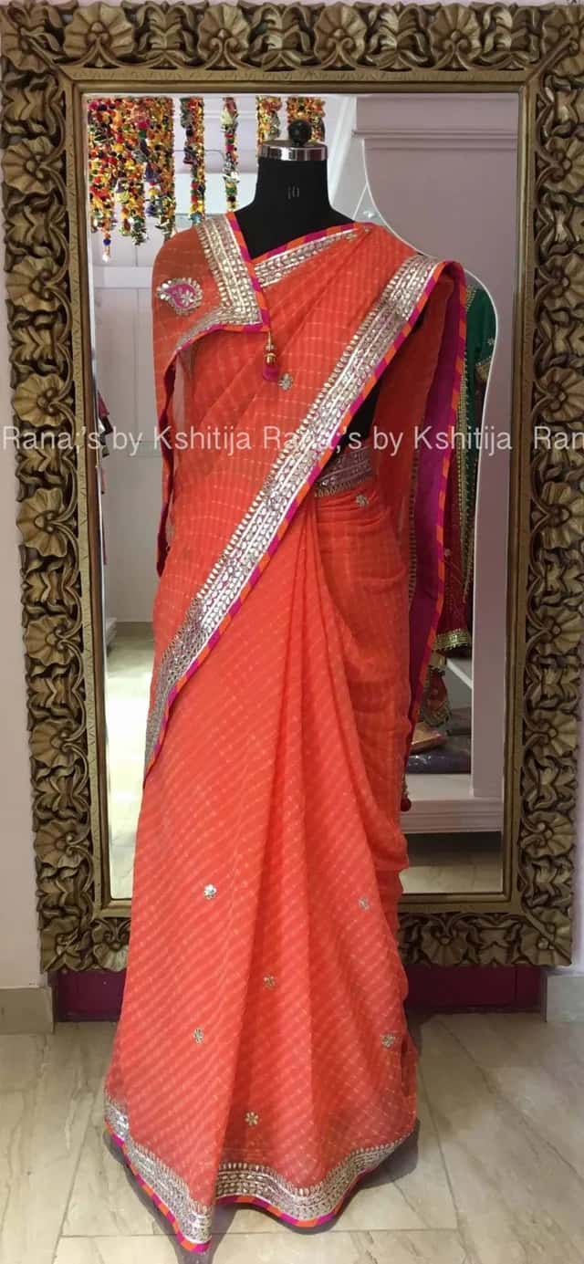 Orange Leheriya Saree thumbnail 2