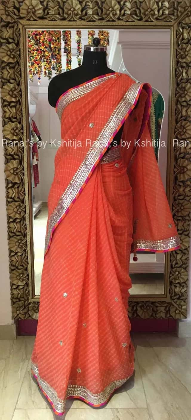 Orange Leheriya Saree thumbnail 3