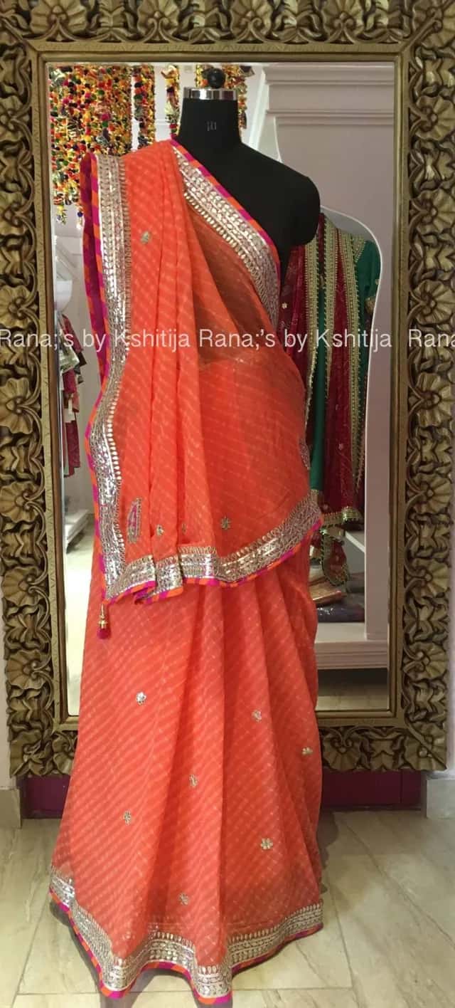 Orange Leheriya Saree thumbnail 4