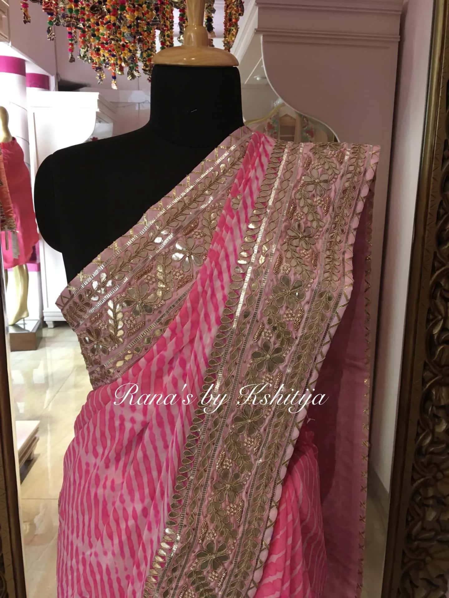 Pink Leheriya Saree thumbnail 2