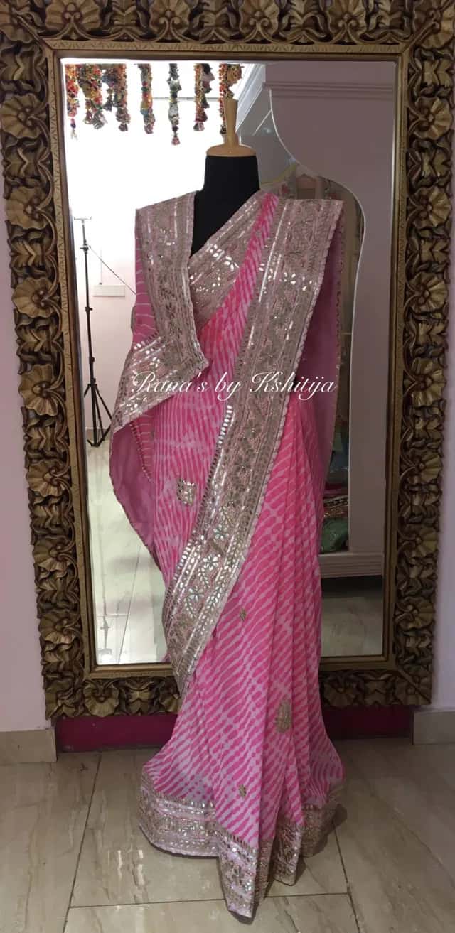 Pink Leheriya Saree thumbnail 4