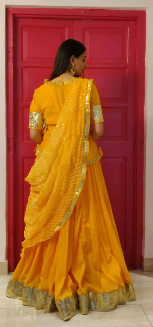 Yellow Rajputi Poshak - 80 Kali Lehenga thumbnail 8