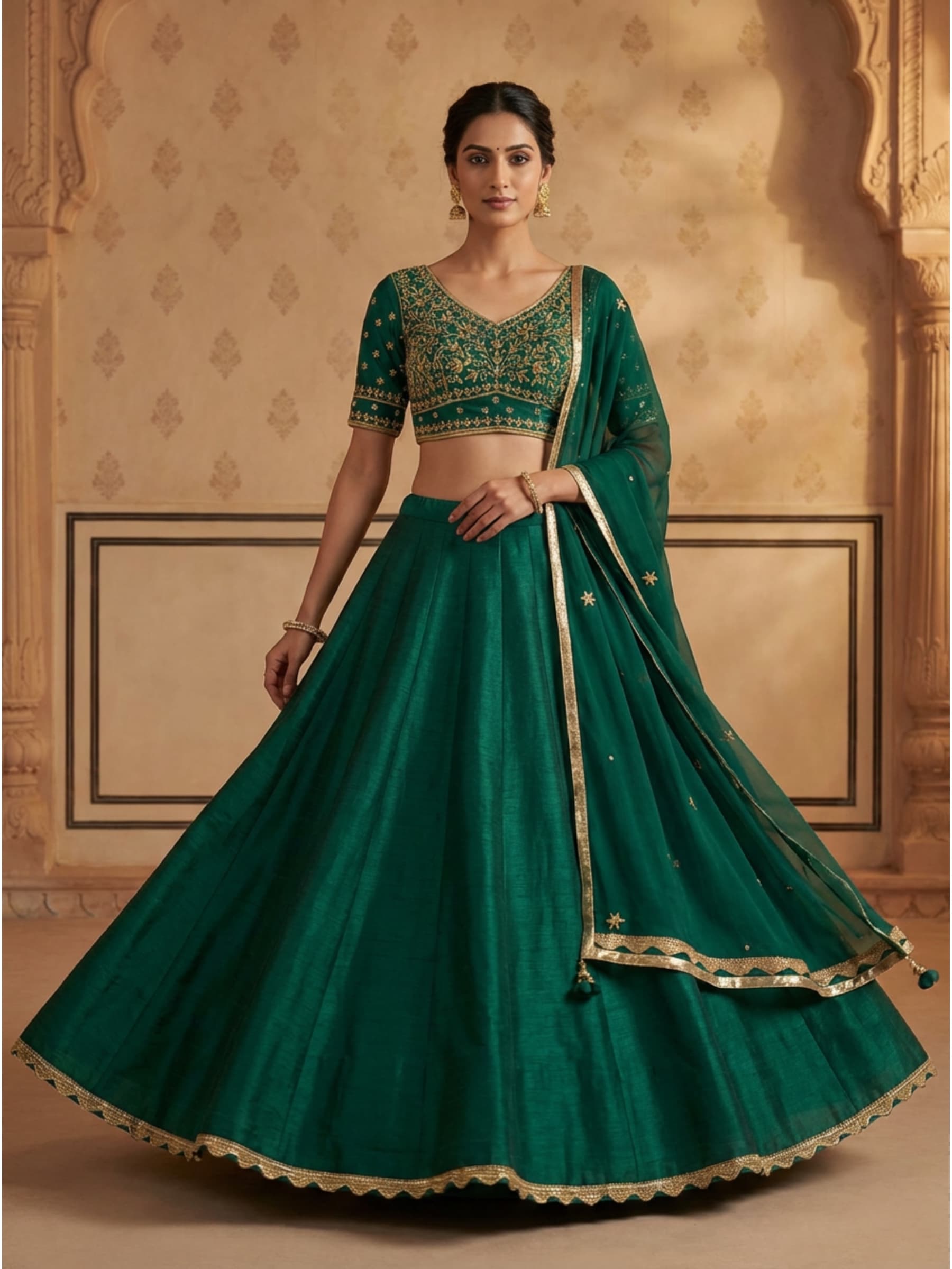 Emerald Green Light Designer Lehenga Set - Image 1