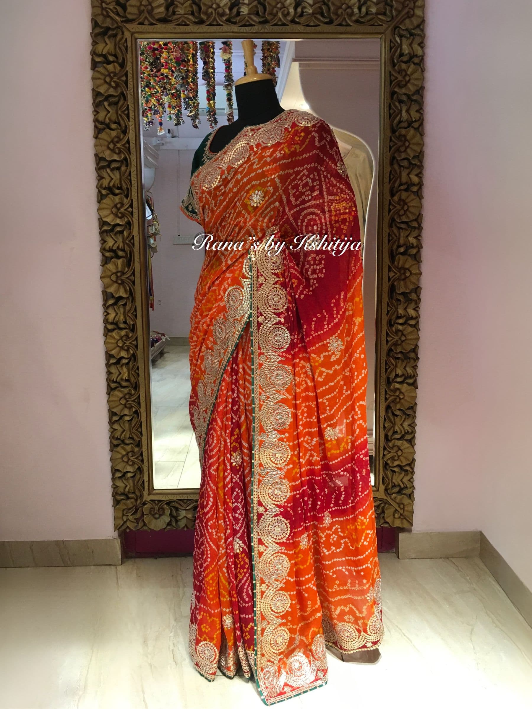 Shaded Zero Gota Patti Bandhej Saree thumbnail 6