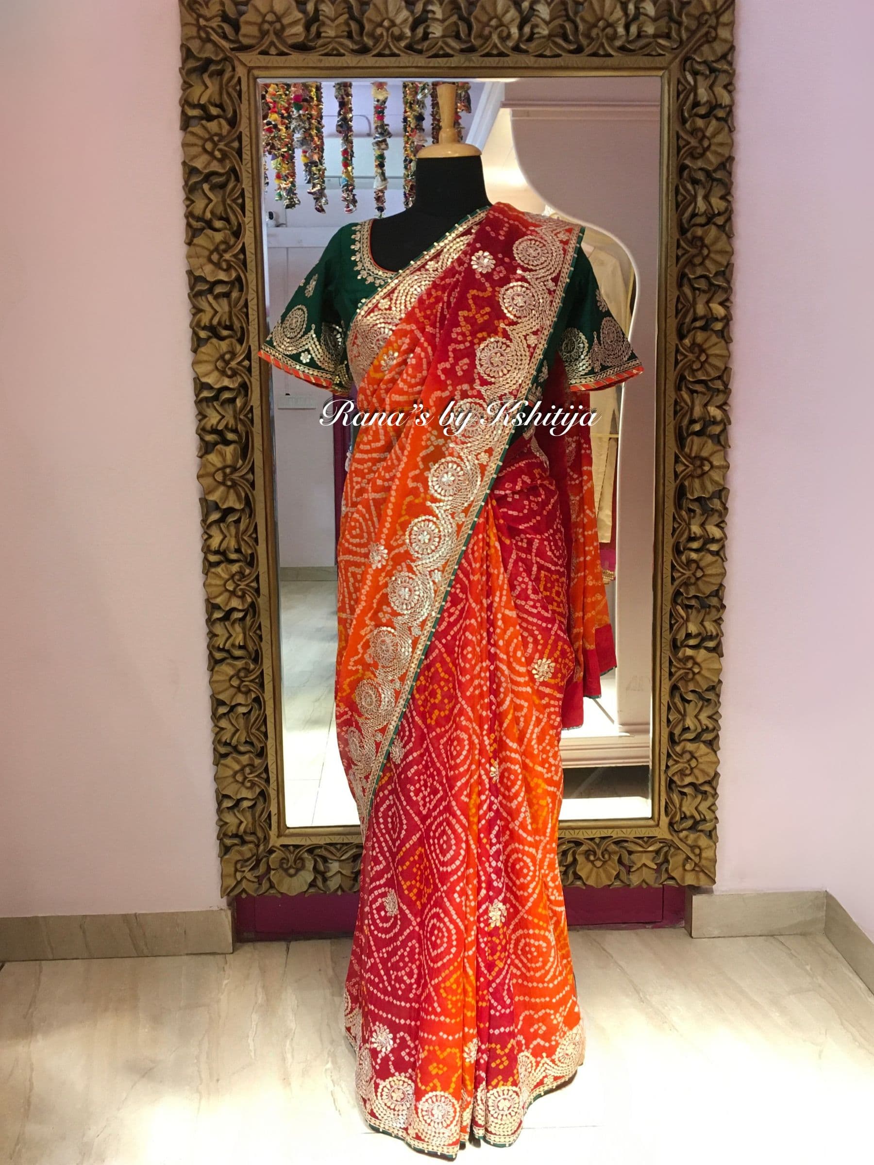 Shaded Zero Gota Patti Bandhej Saree thumbnail 7