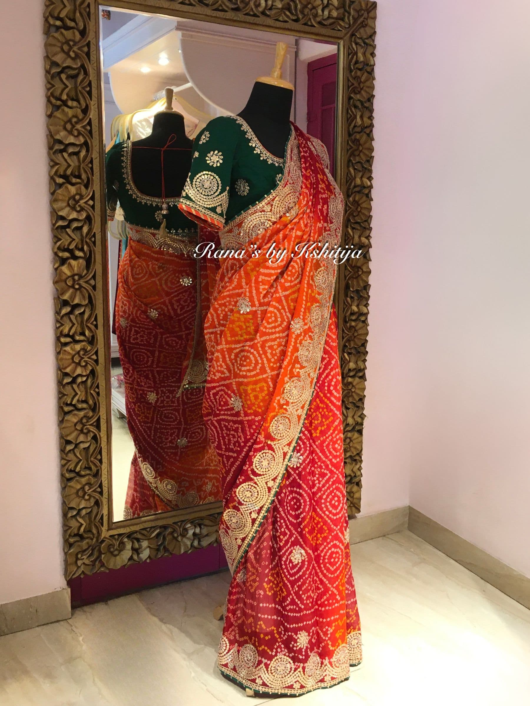 Shaded Zero Gota Patti Bandhej Saree thumbnail 8