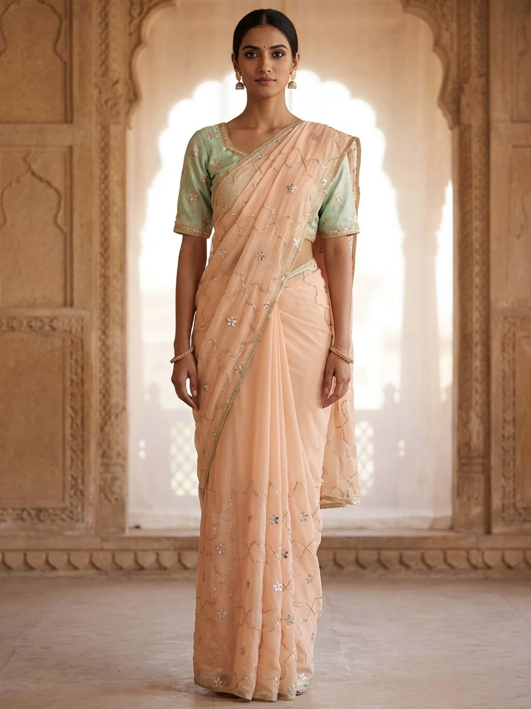 Platinum Pure Chiffon Gota Jaal Handworked Saree - Image 1