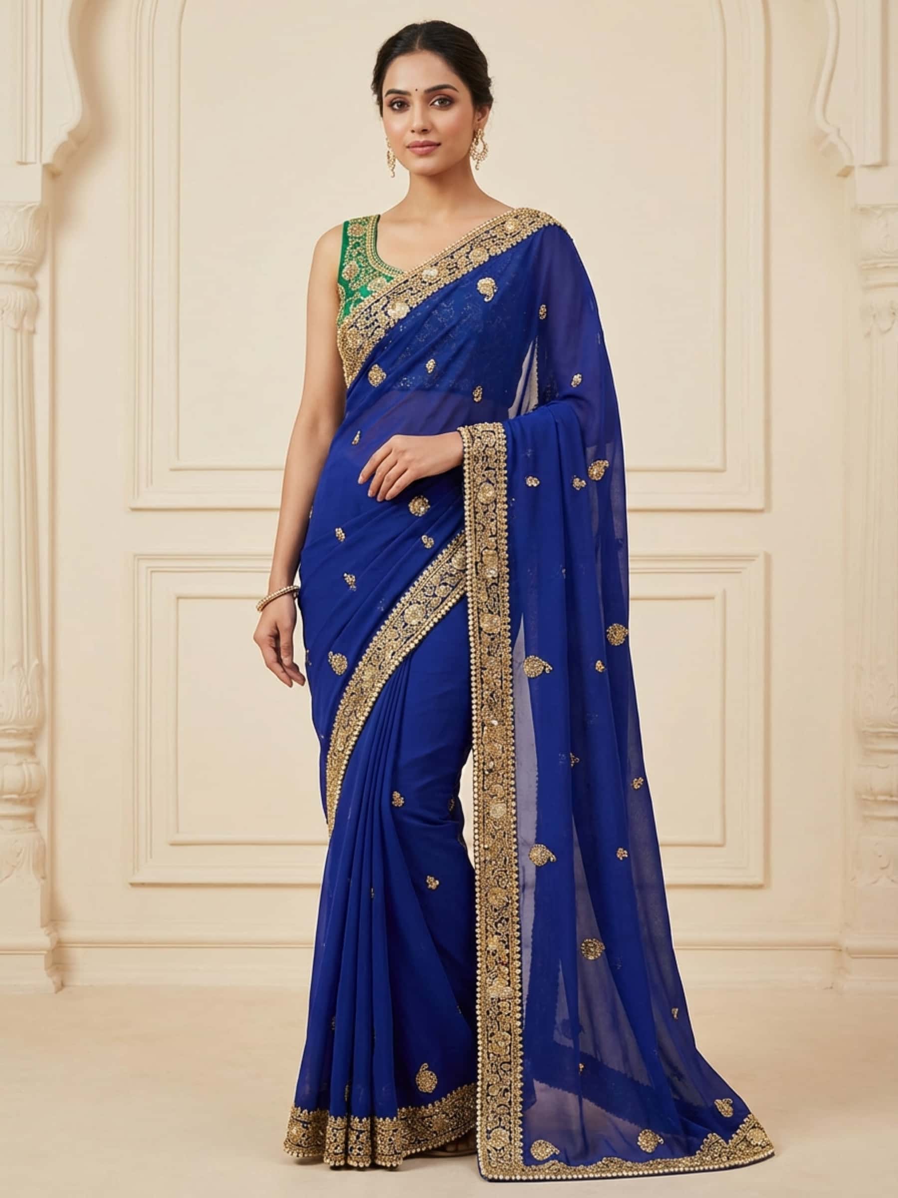 Artisan Handcrafted Designer Saree in Zardozi Work - Image 1