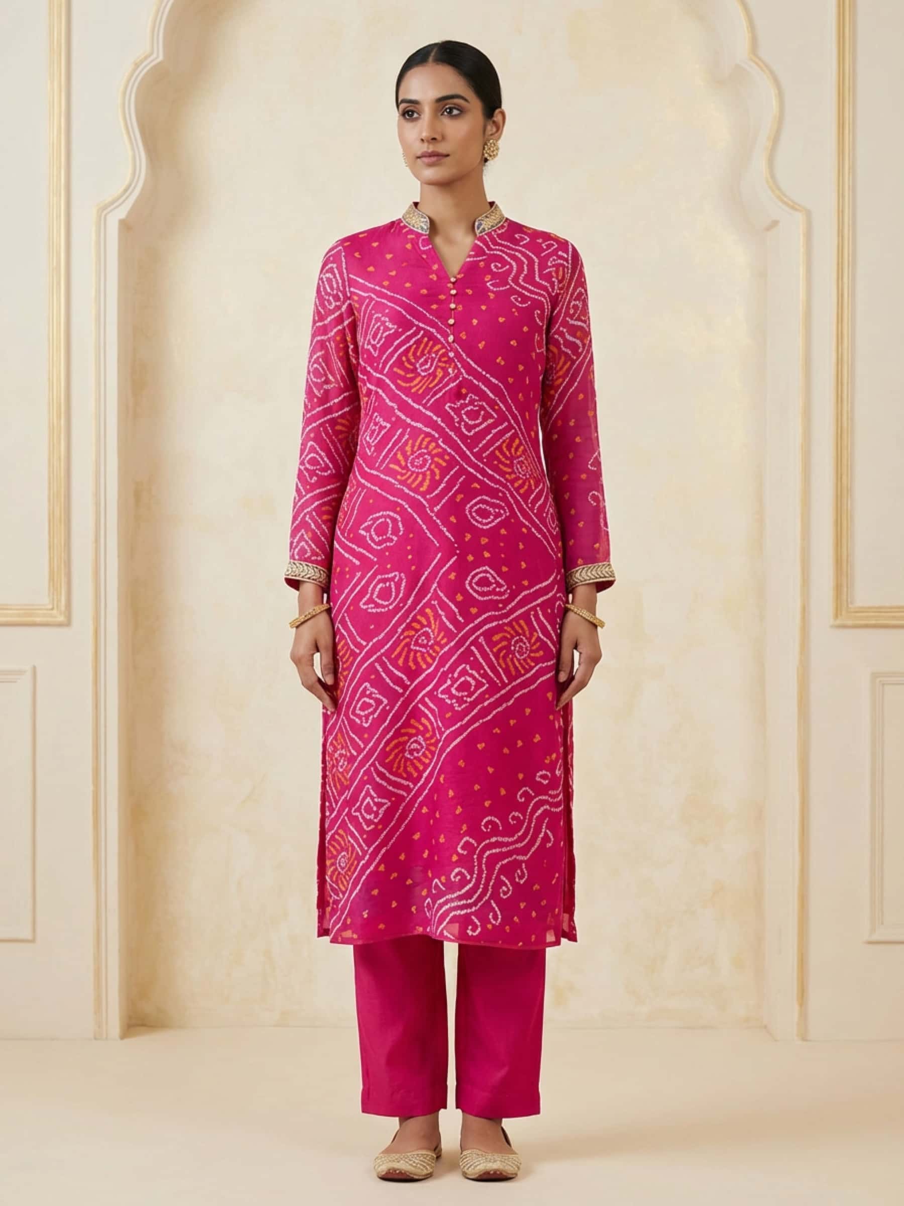 Bandhani Kurti Rani Pink in Pure Georgette - Image 1