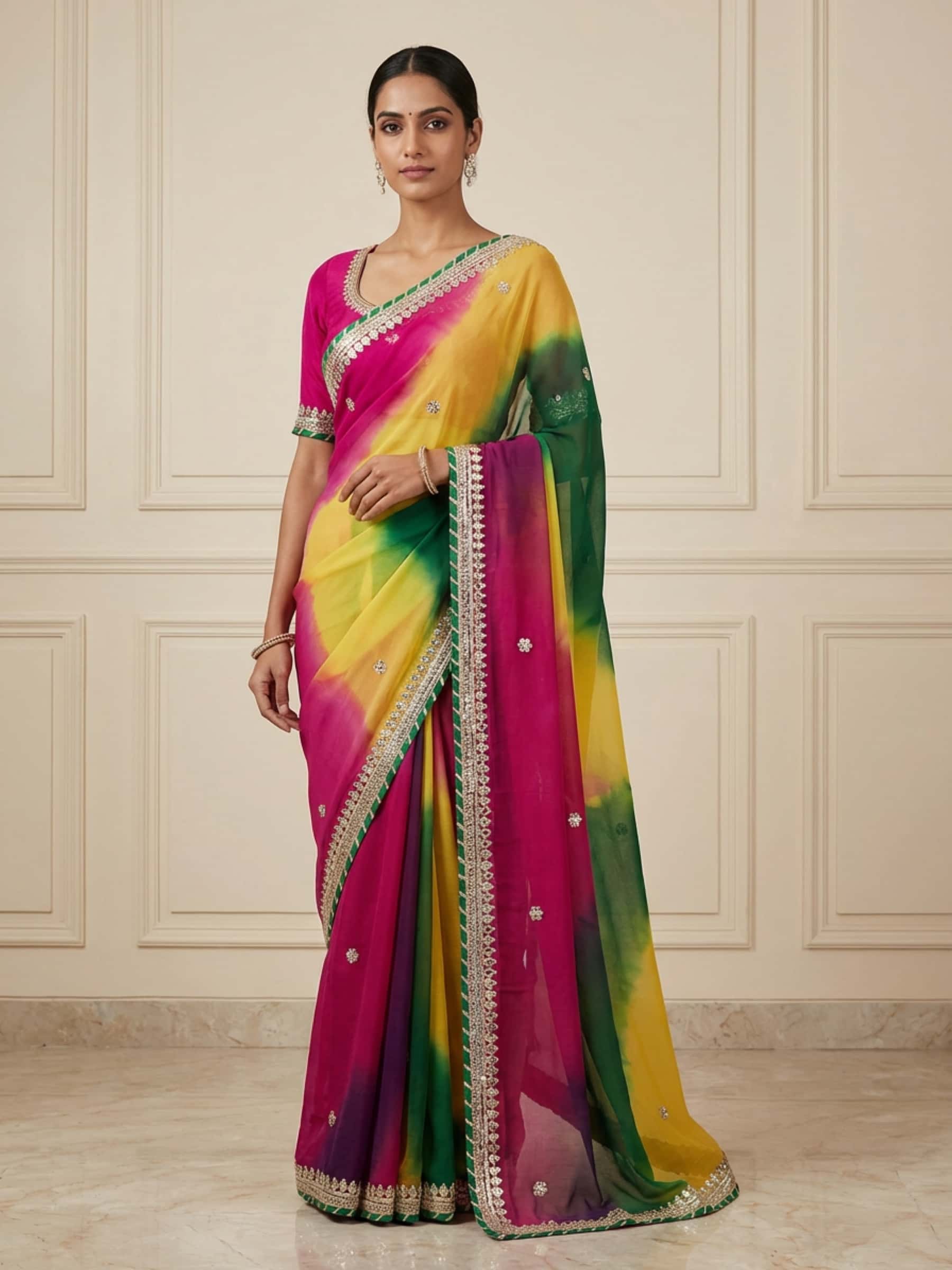 Beautiful Bright Panchrangi Saree