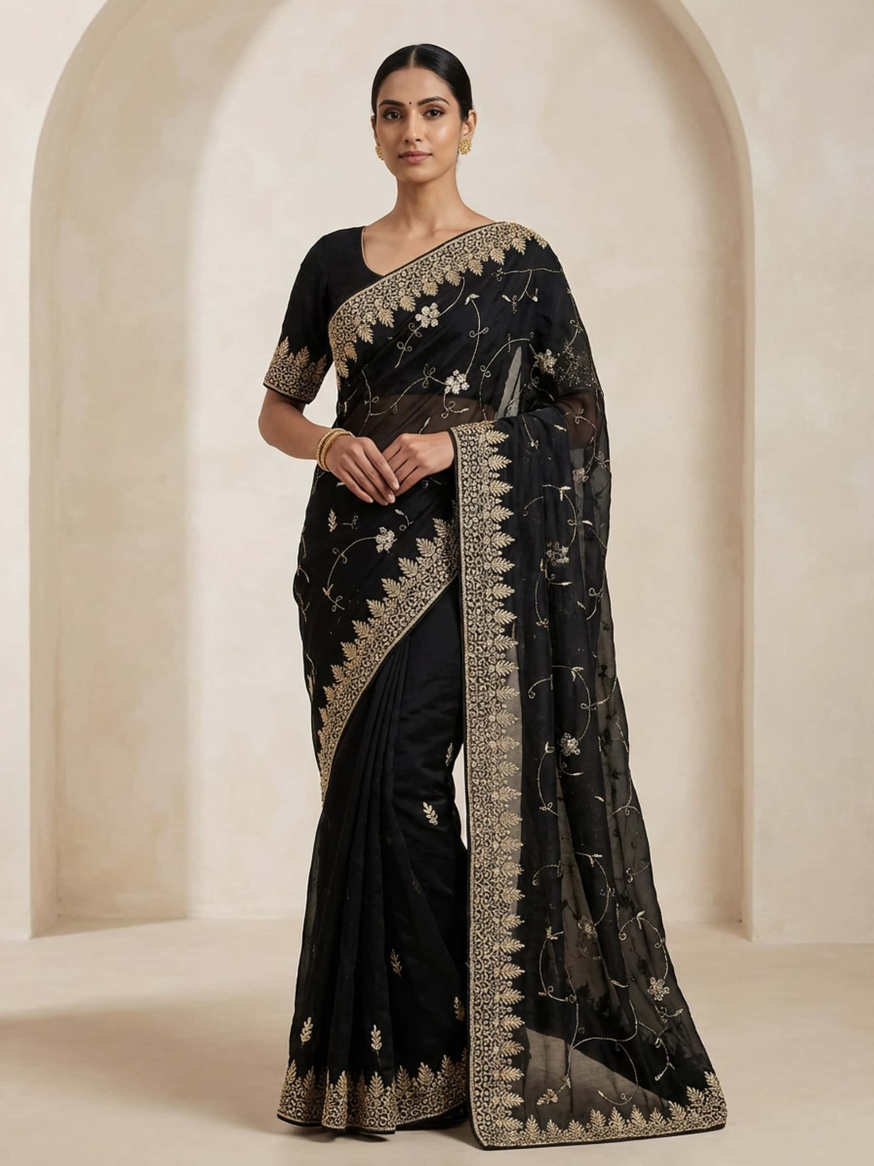 Beautiful Designer Black Jaal Pure Organza Saree - Image 1