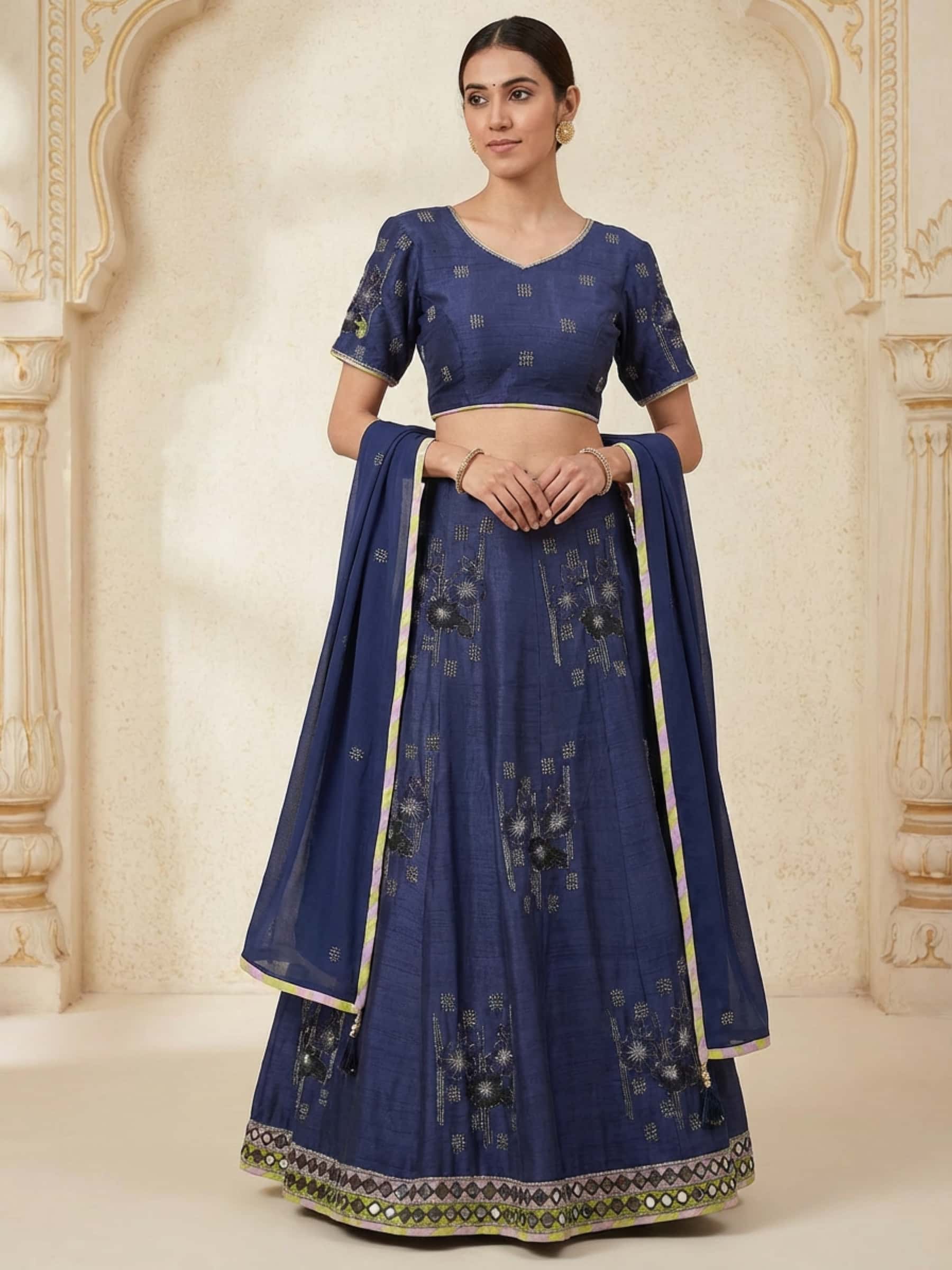 Beautiful Navy Blue Wedding Lehenga with Thread Work