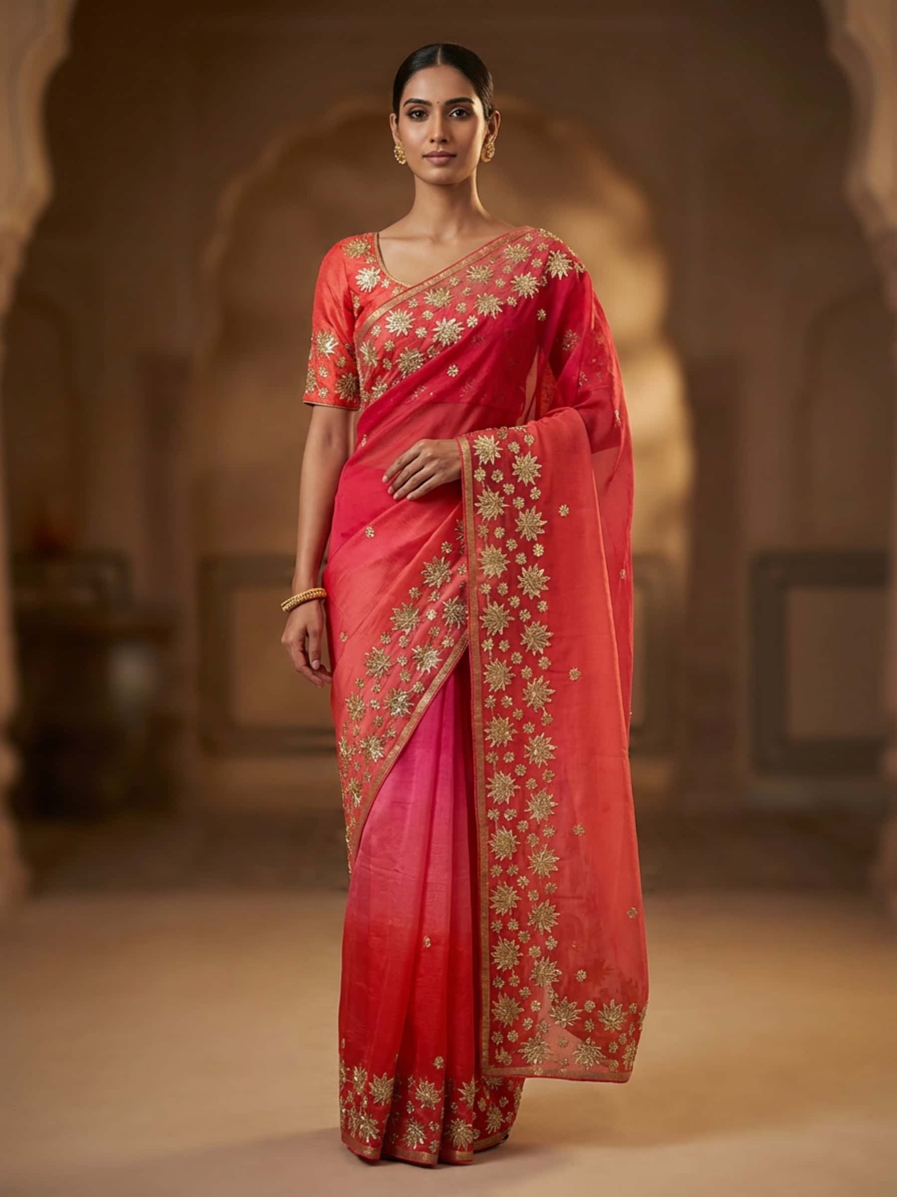 Beautiful lotus design platinum pure chiffon saree - Image 1