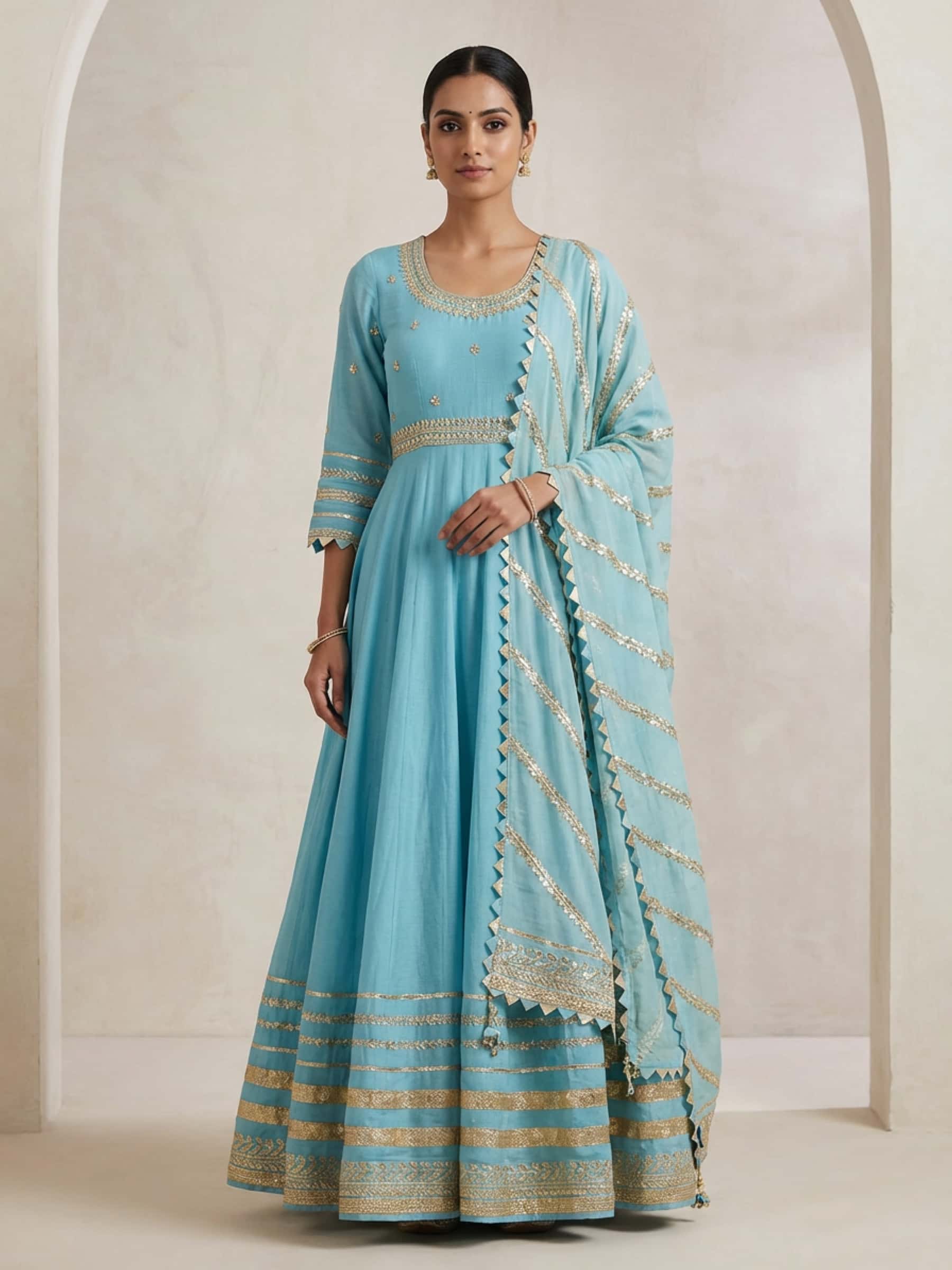 Blue Floor Length Anarkali Suit - Image 1