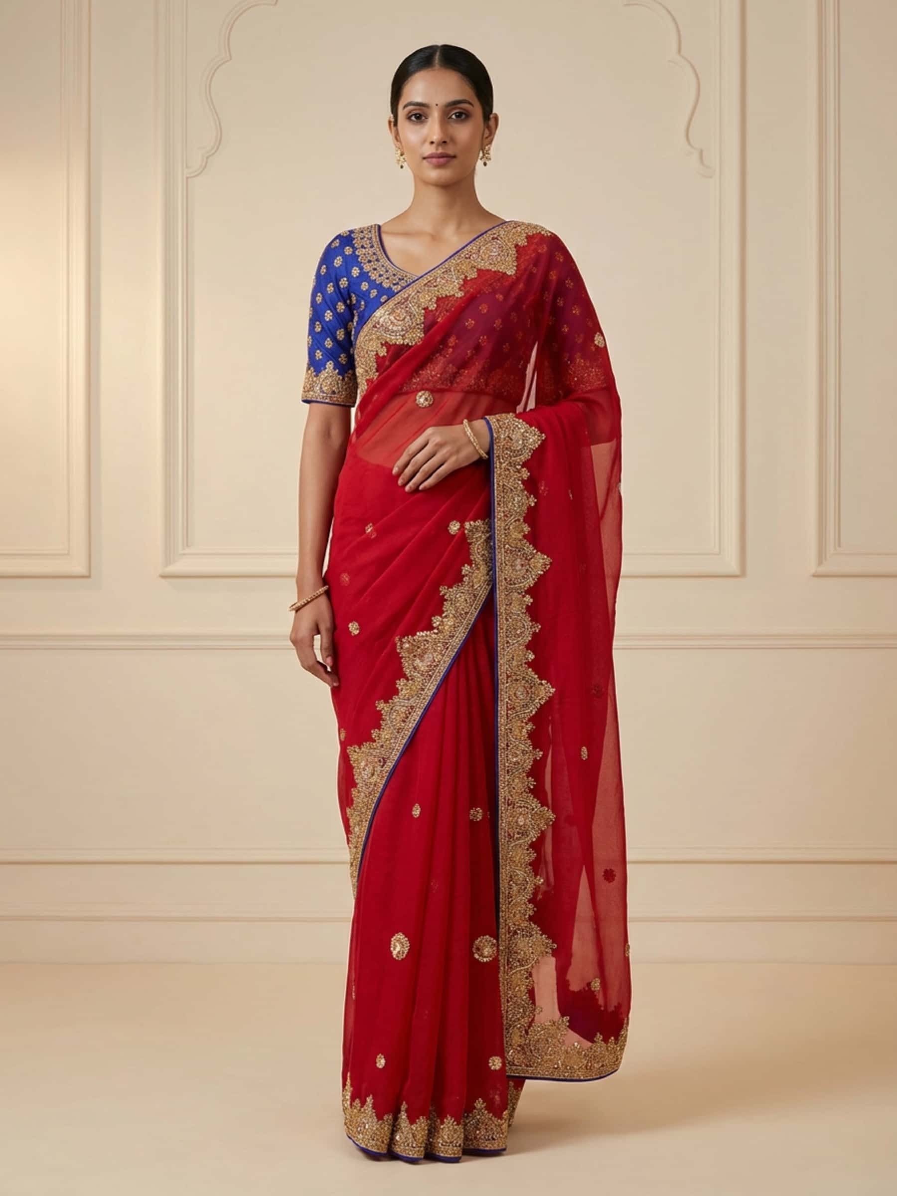 Bold Red Gota Zardozi Pure Georgette Saree
