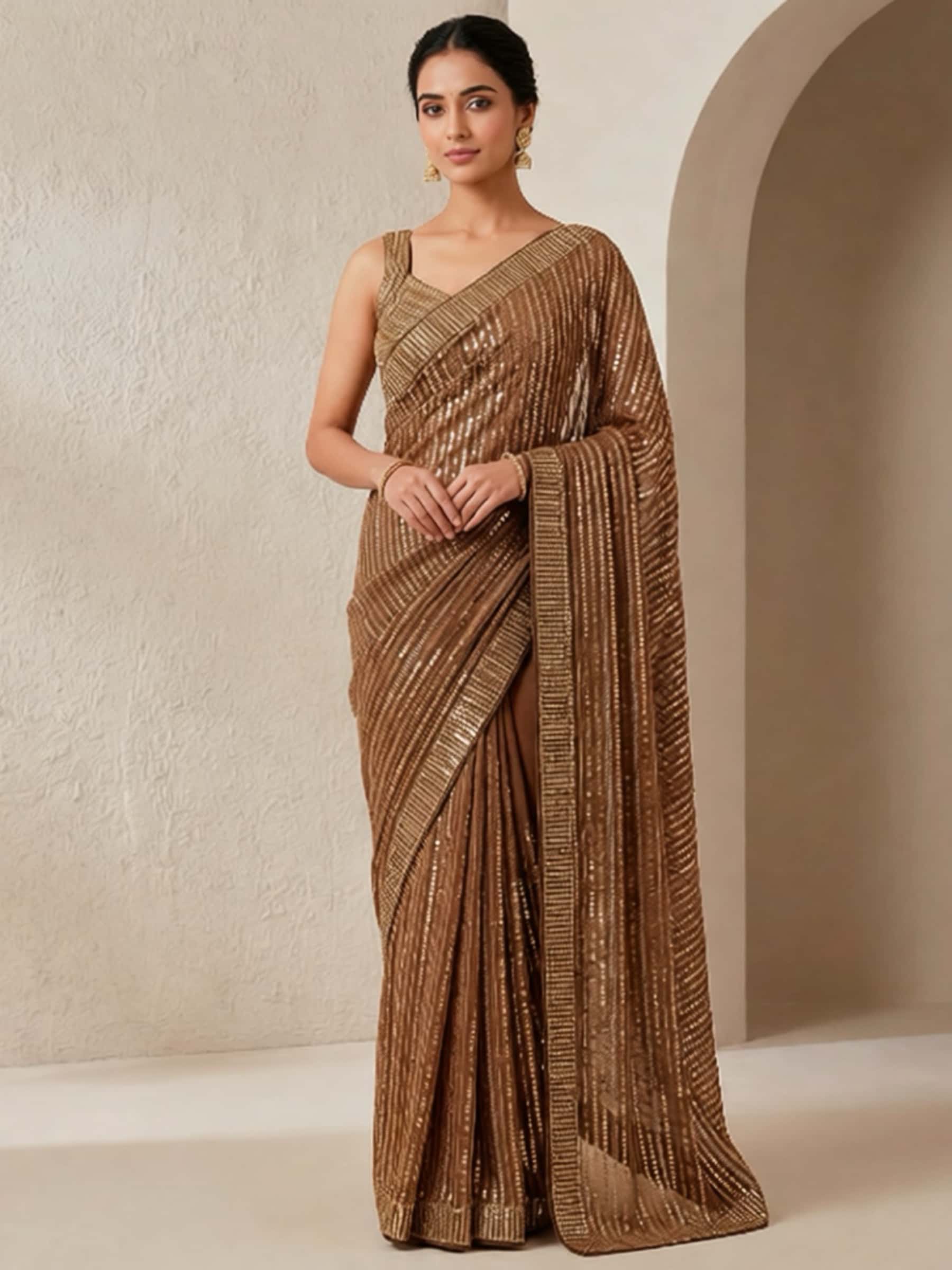 Copper Royale Intricate Sequin Saree - Image 1