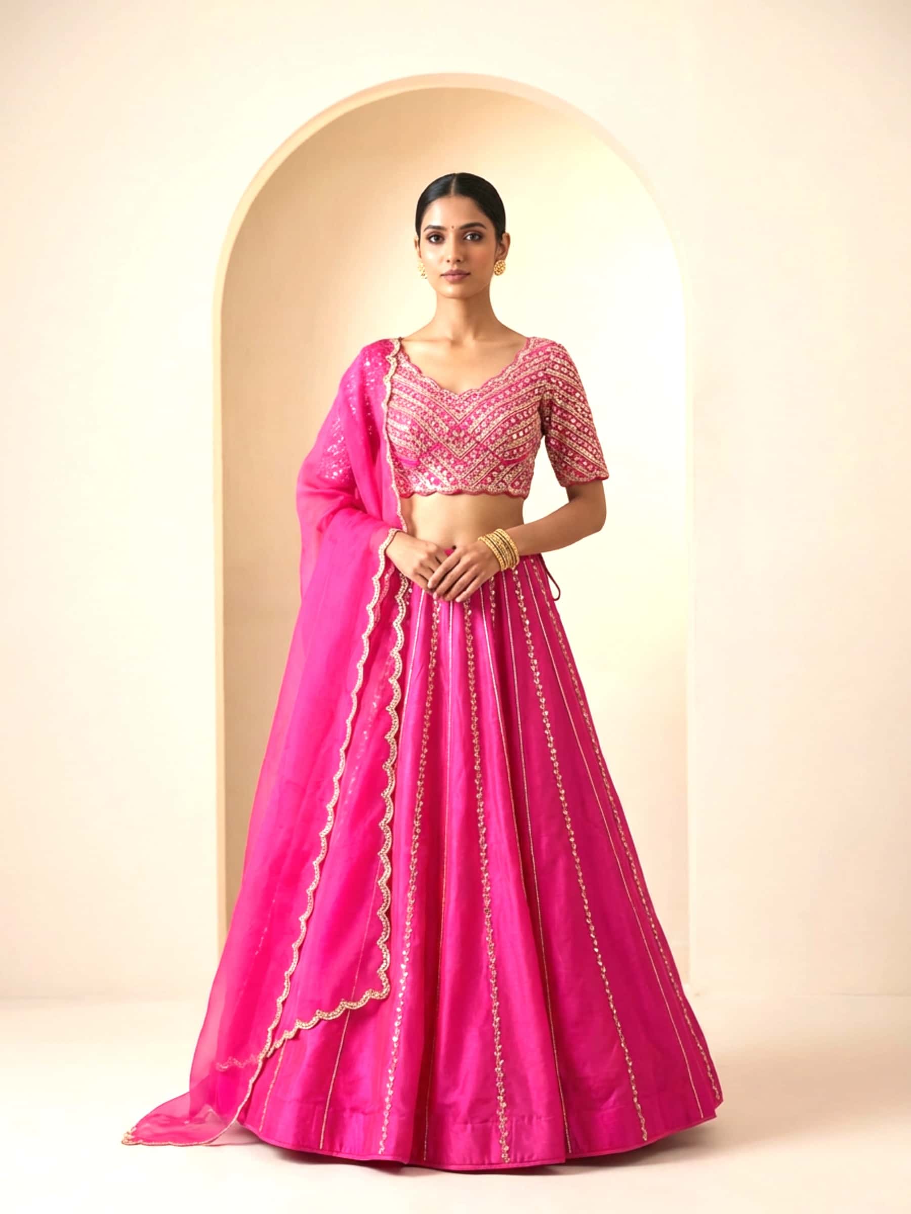 Delicate Pink Gota Pearl Embroidered Lehenga Set - Image 1