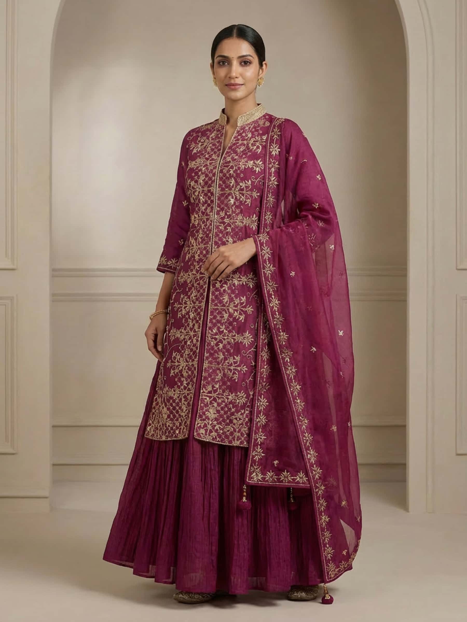 Designer Cherry Silk Dress Set - Image 1