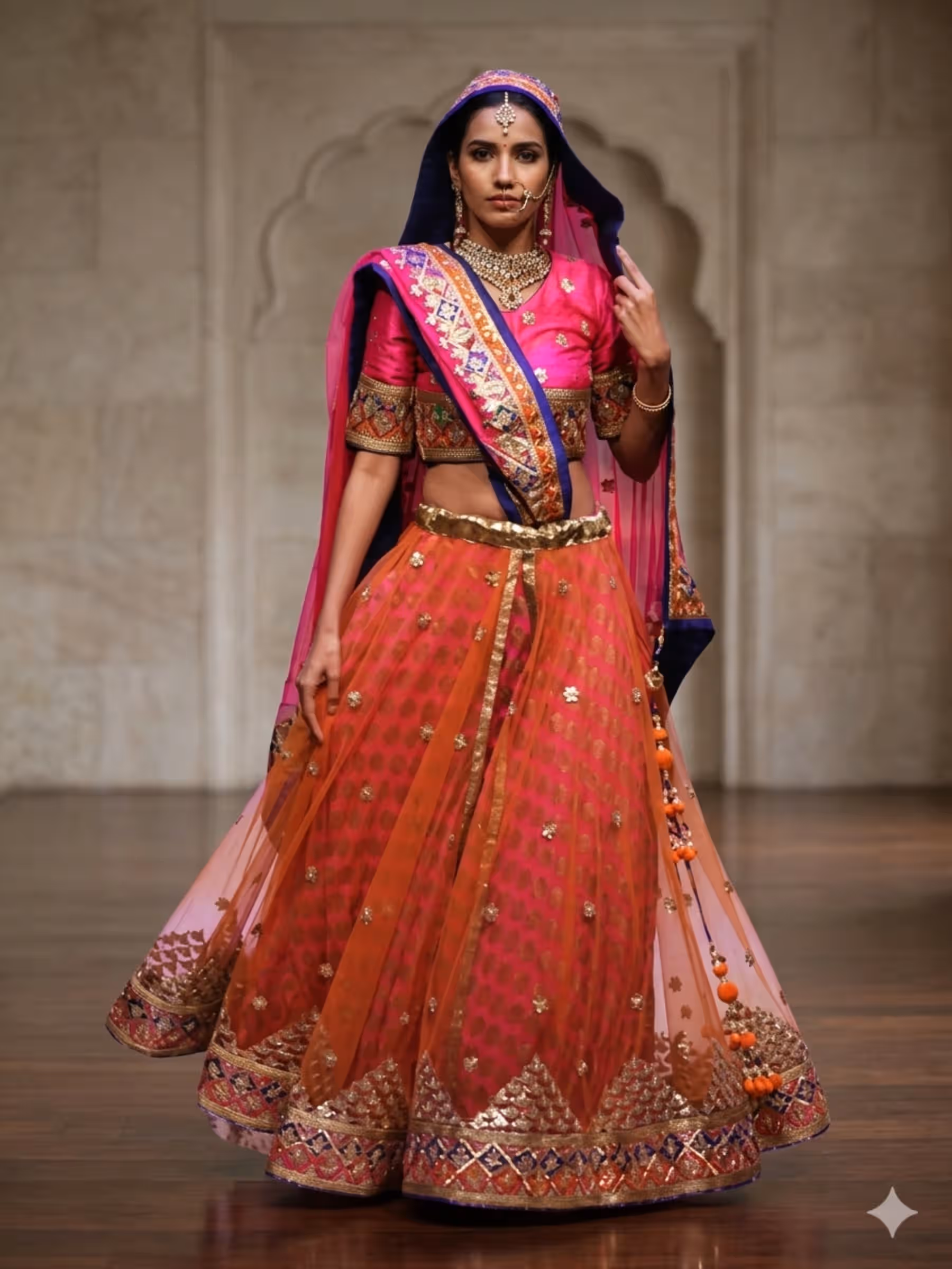 Designer Double Layered Lehenga in Gota Work - Image 1
