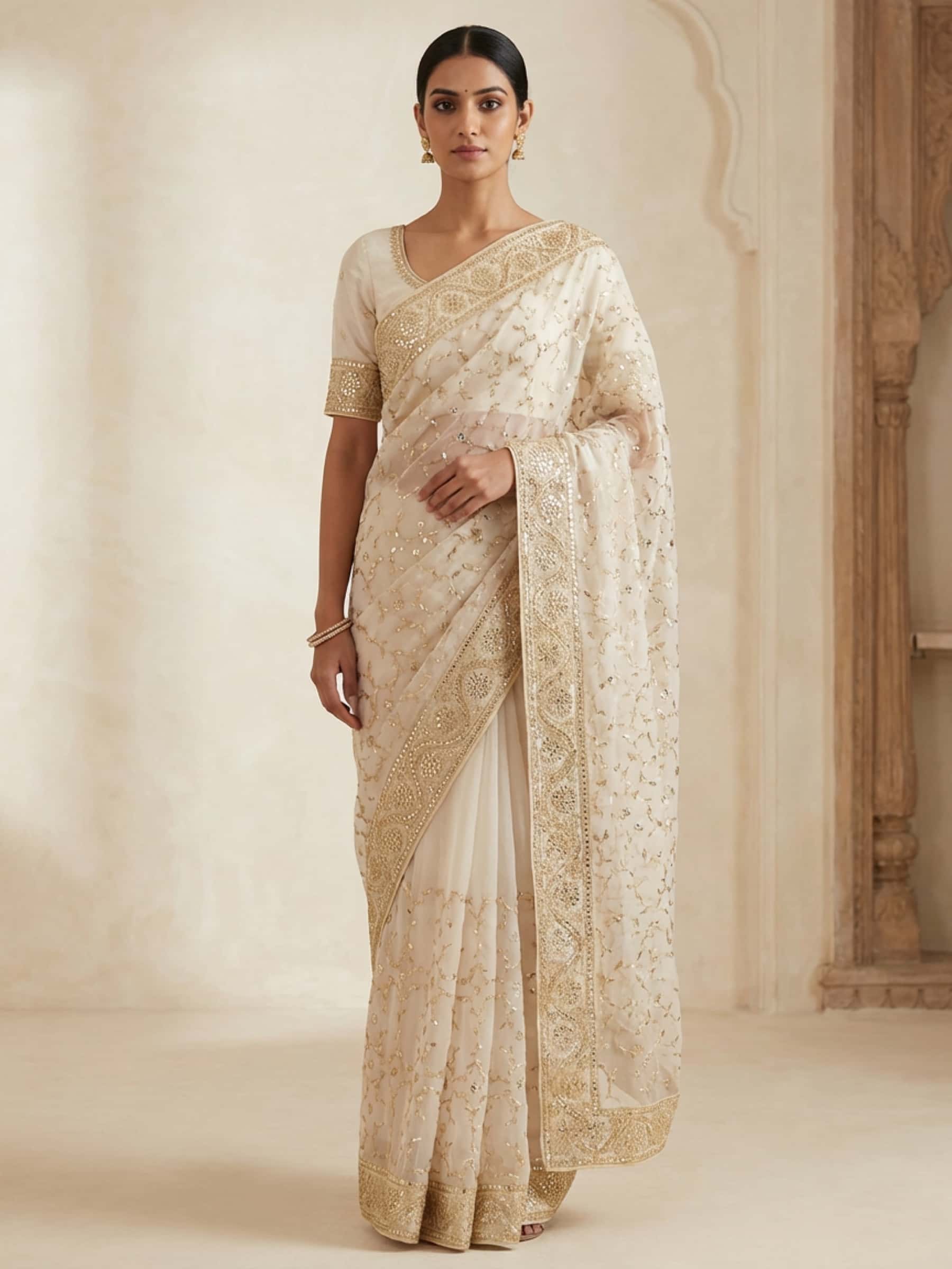 Designer Exclusive Saree in Full Jaal Design on Organza - Image 1