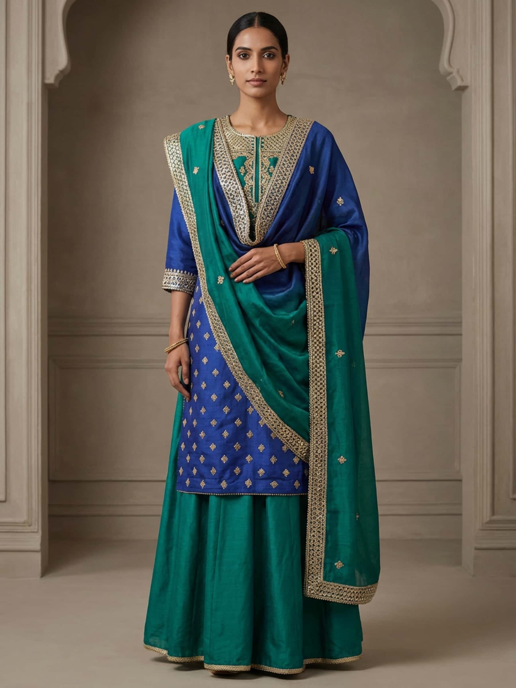 Designer Garara Set in Blue and Green Color - Image 1
