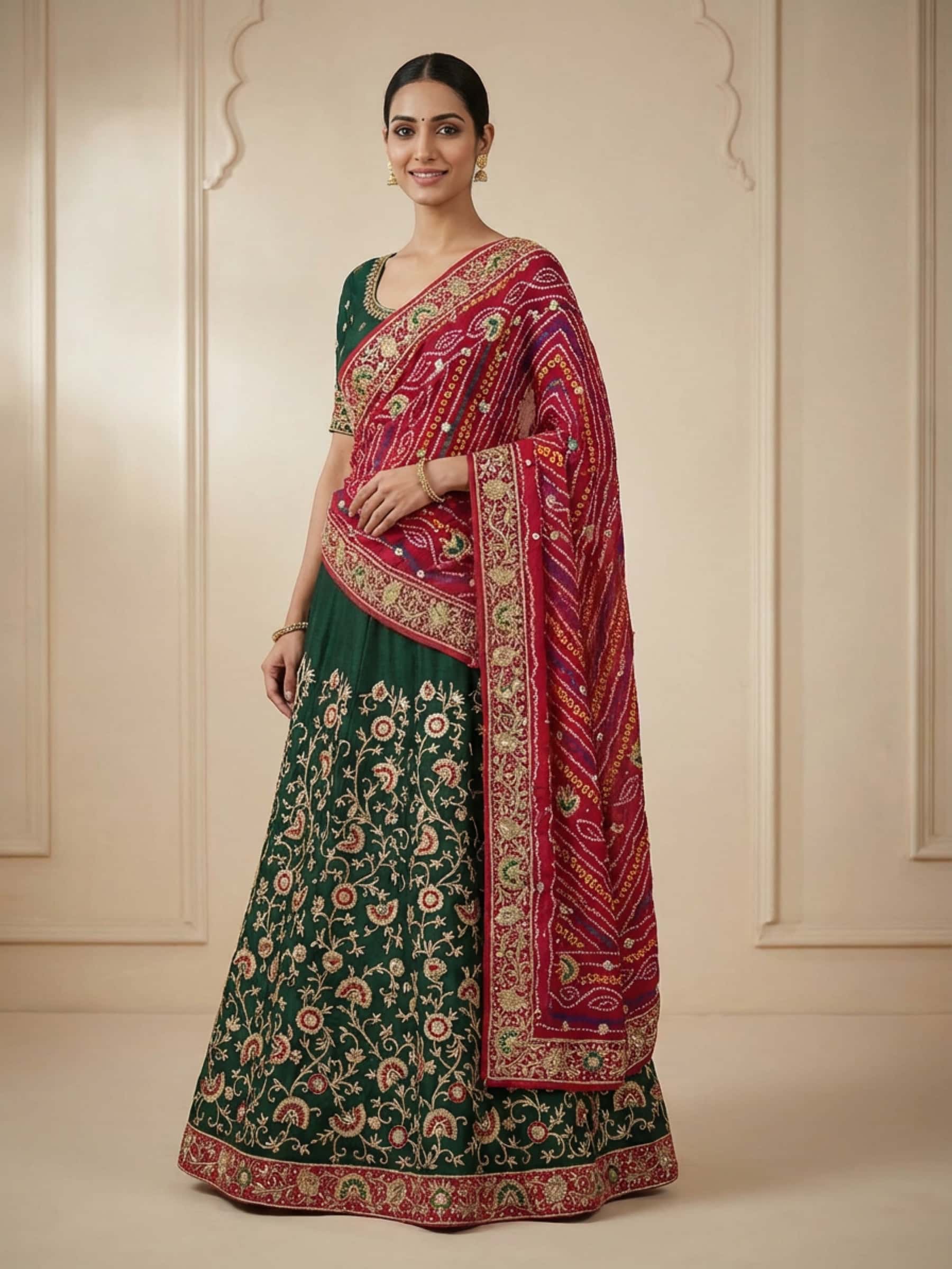 Designer Green Zardozi Resham Lehenga Set