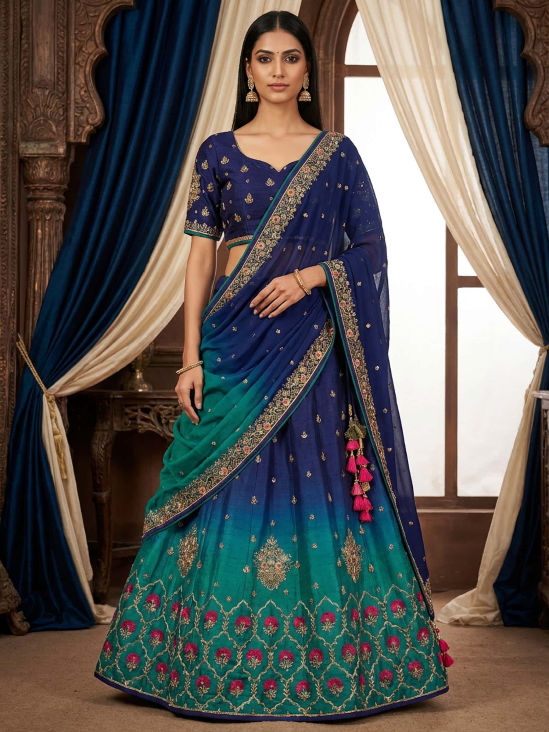 Designer Ombre Handmade Zardozi Lehenga Set - Image 1