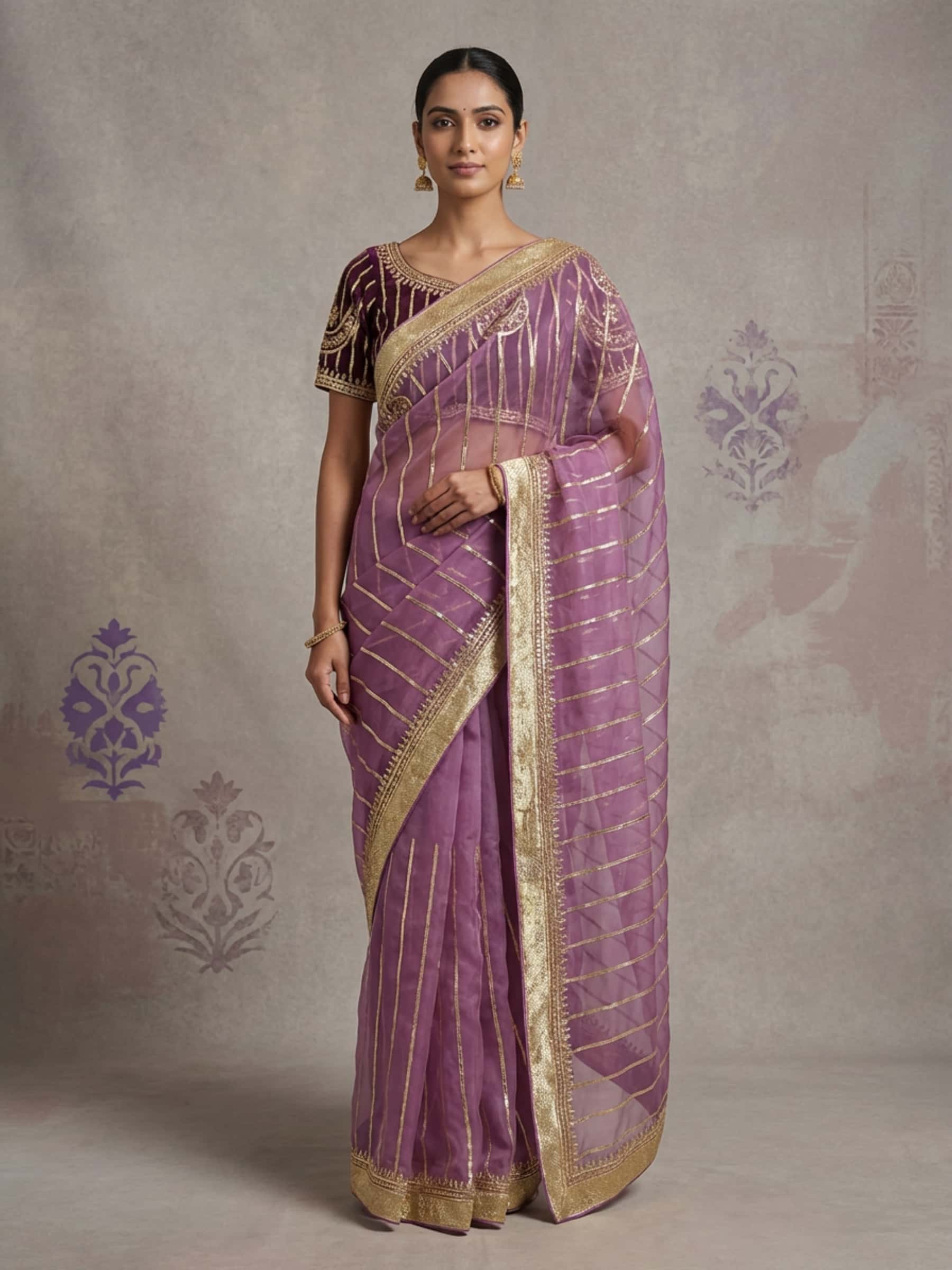 Designer Organza Saree in FIne Stylish Gota Work - Image 1