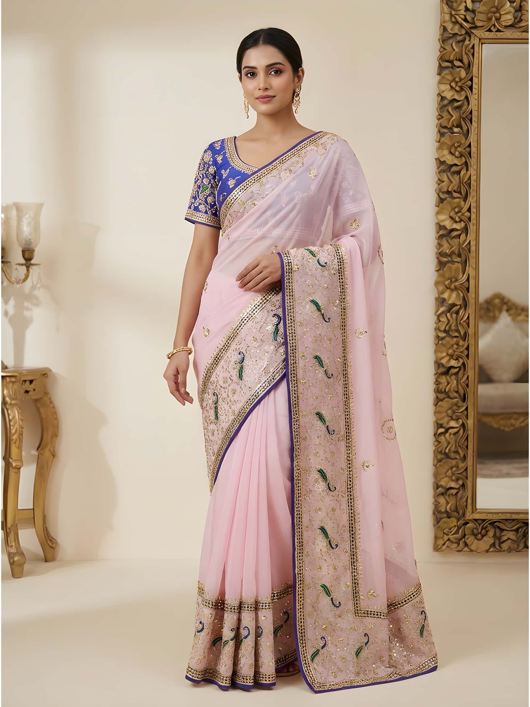 Designer Peacock Style Gota Patti Saree - Image 1