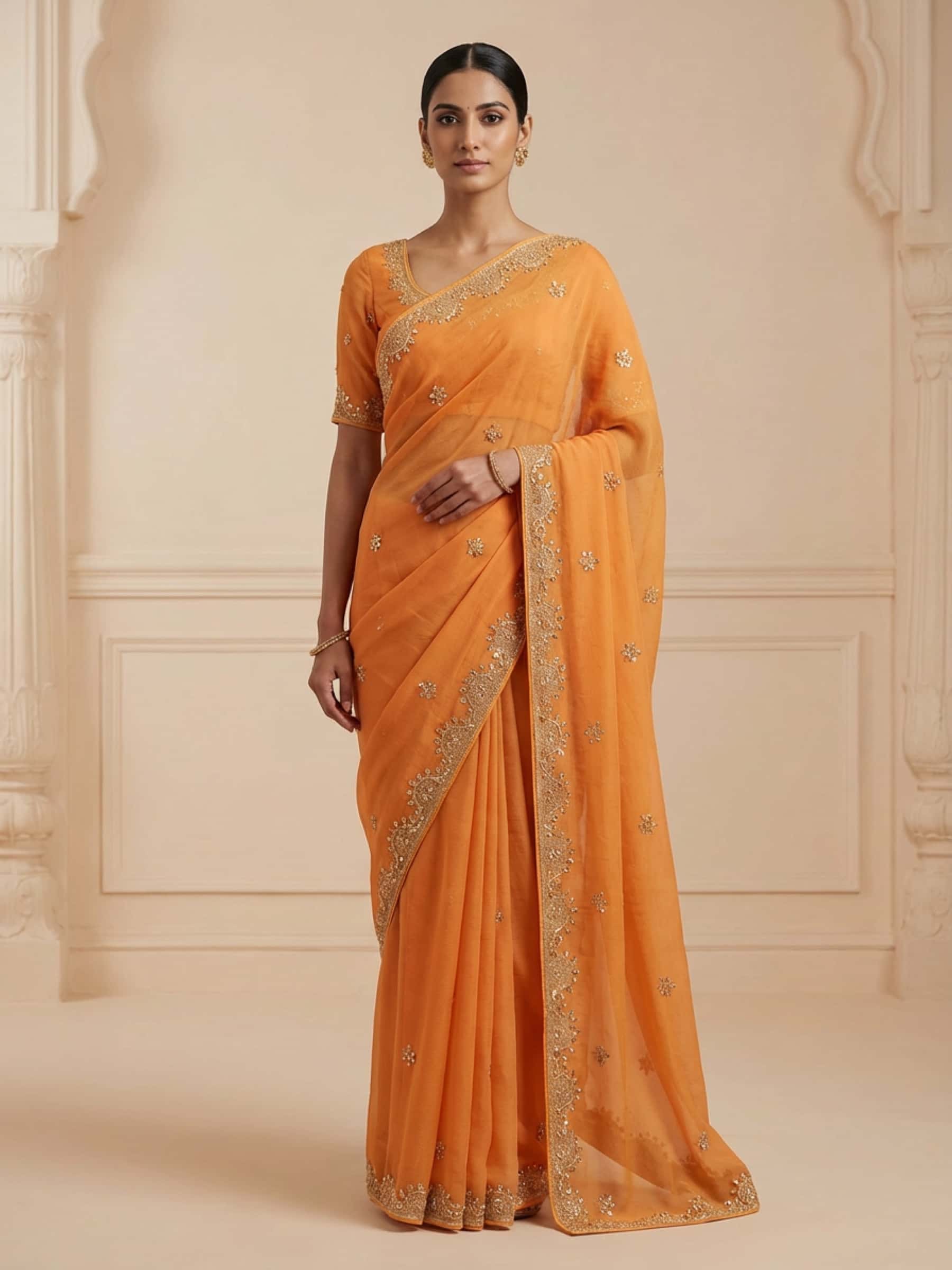 Designer Platinum Chiffon Saree with Danka Handwork