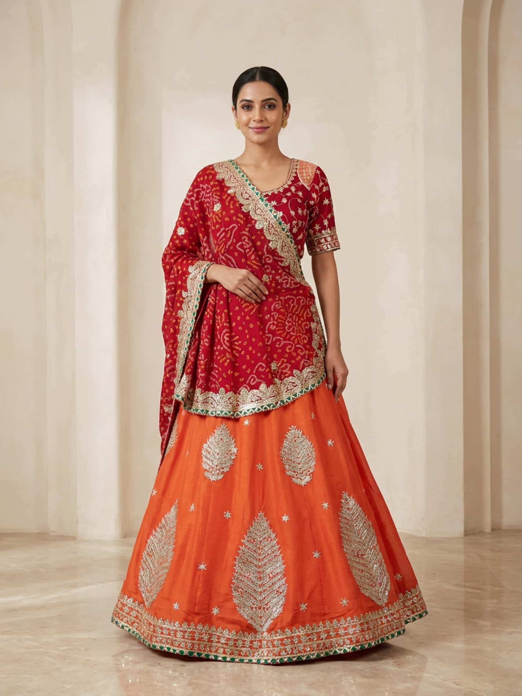 Designer Pure Georgette Bandhani Combo Lehenga Set - Image 1