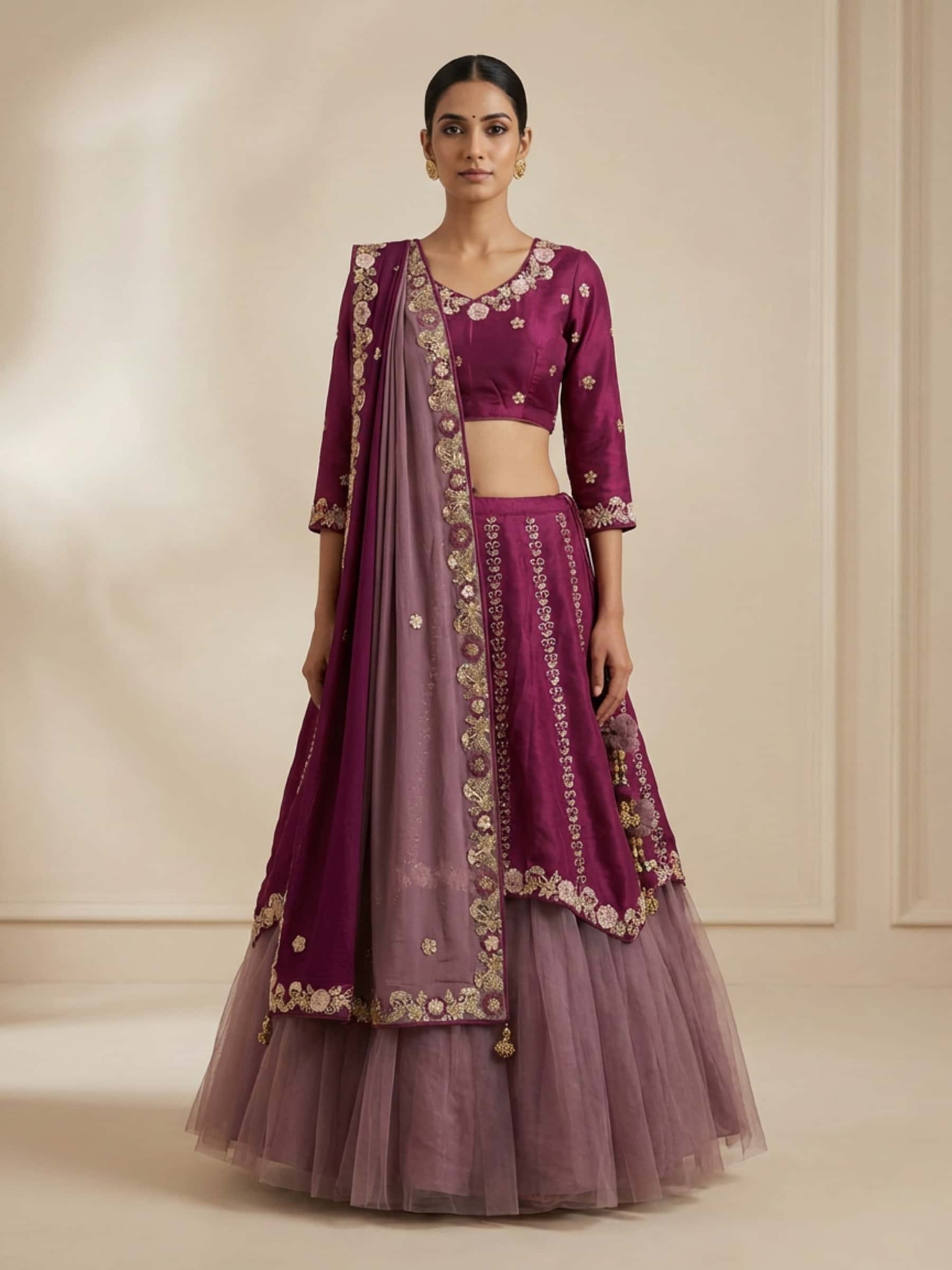 Designer Silk Lehenga Set with Aari, Cutdana and Resham Work - Image 1