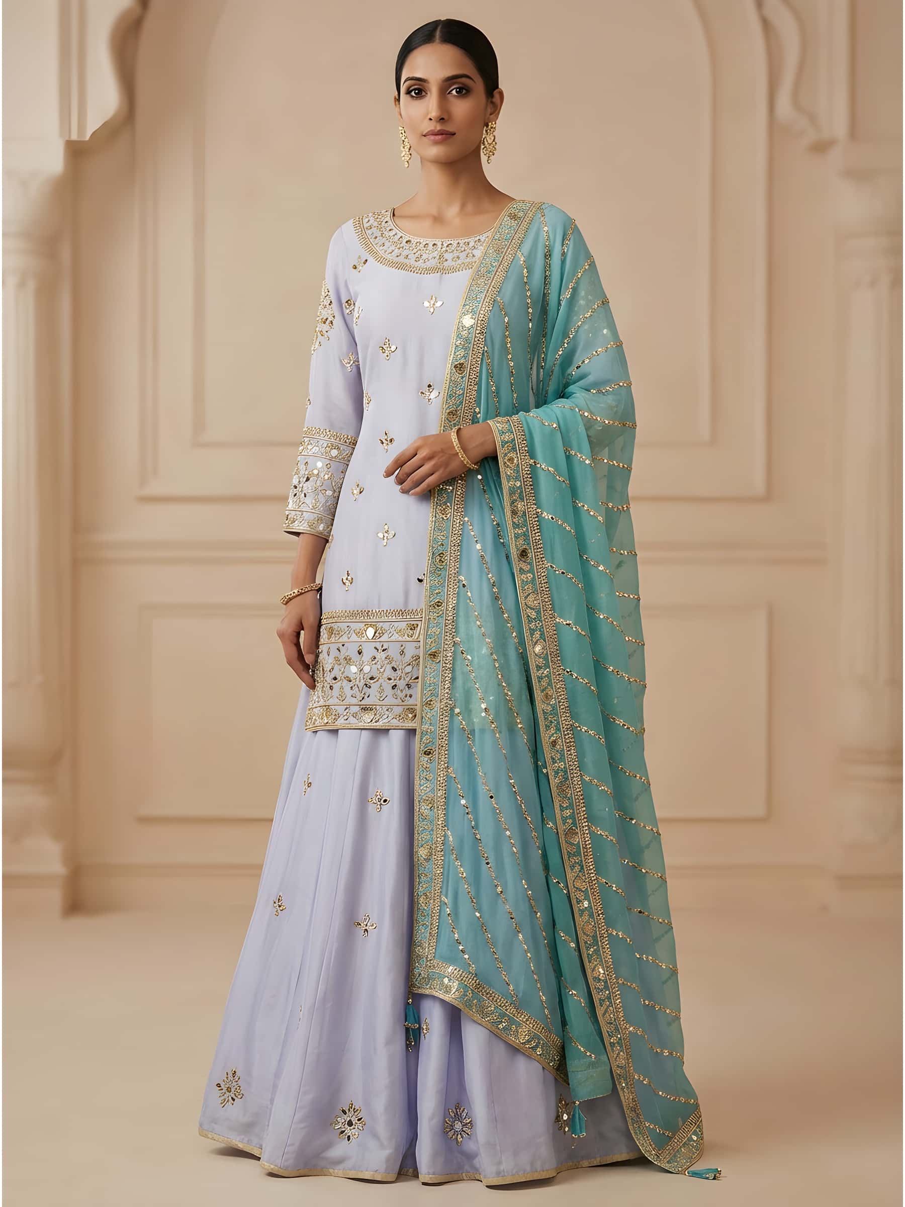 Designer Zardozi Mirror Worked Sharara Set - Image 1