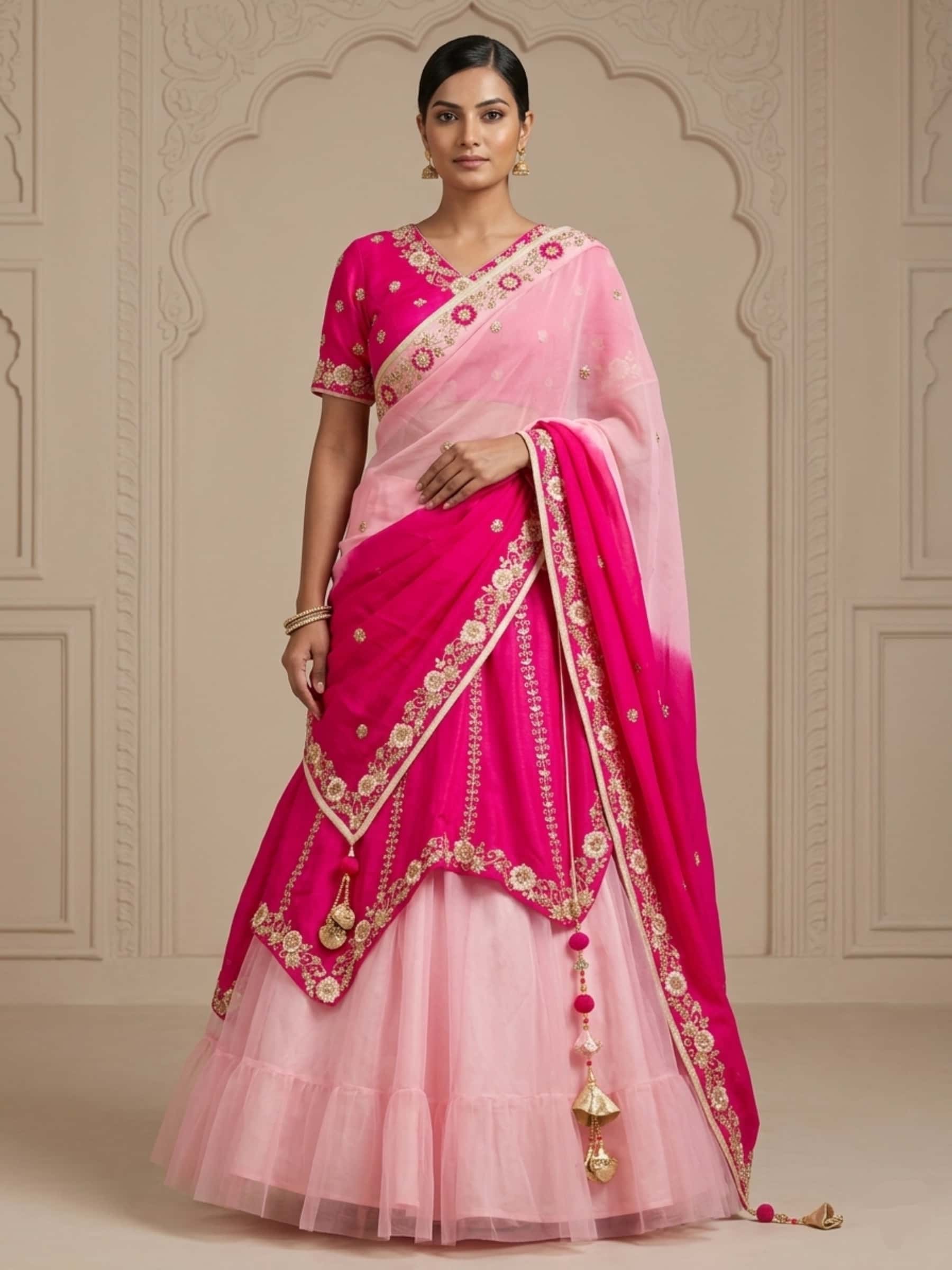 Double Layered Pure Silk and Georgette Lehenga Set - Image 1