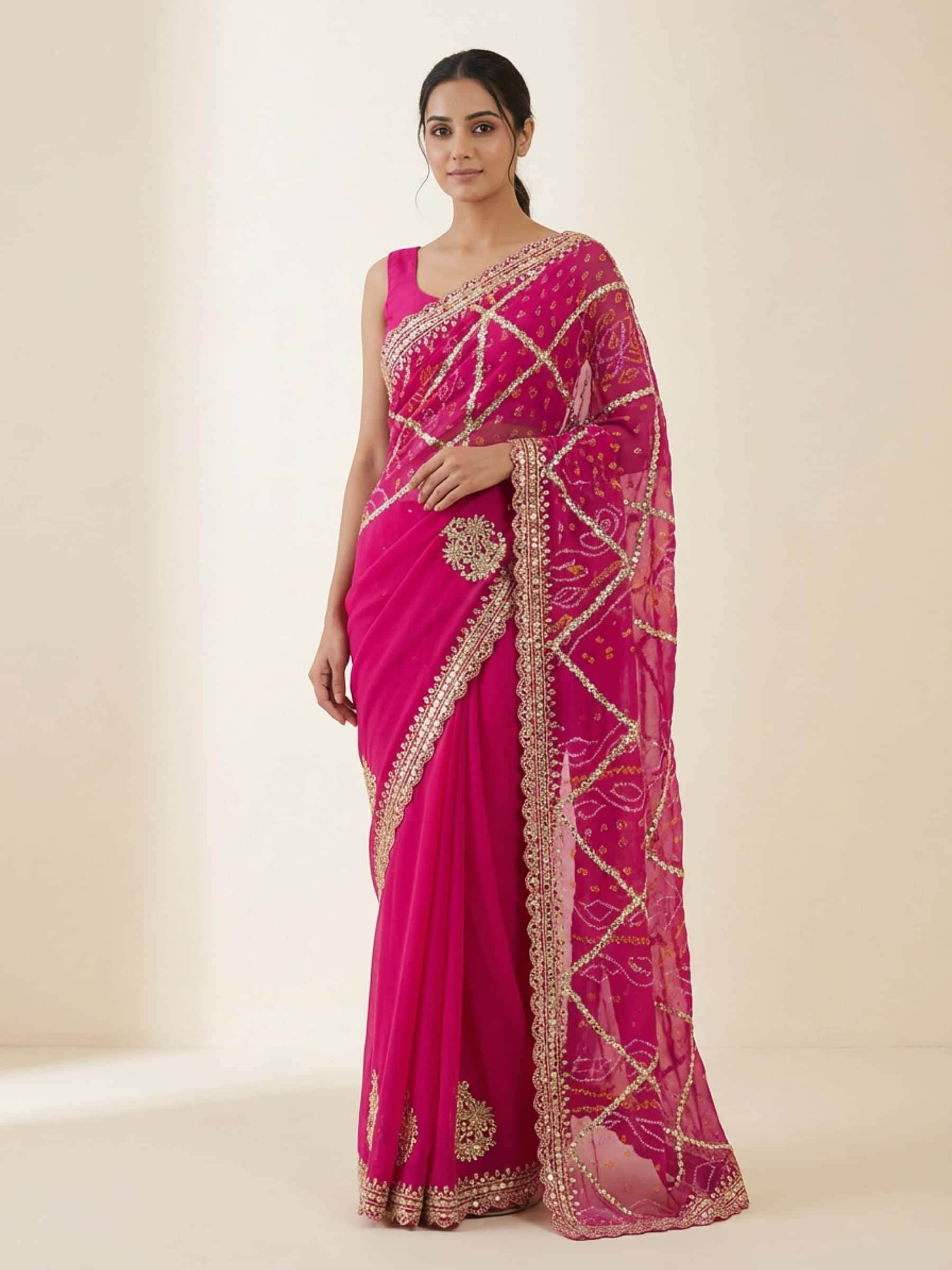Elegant Bandhani Touch Pure Georgette Saree - Image 1