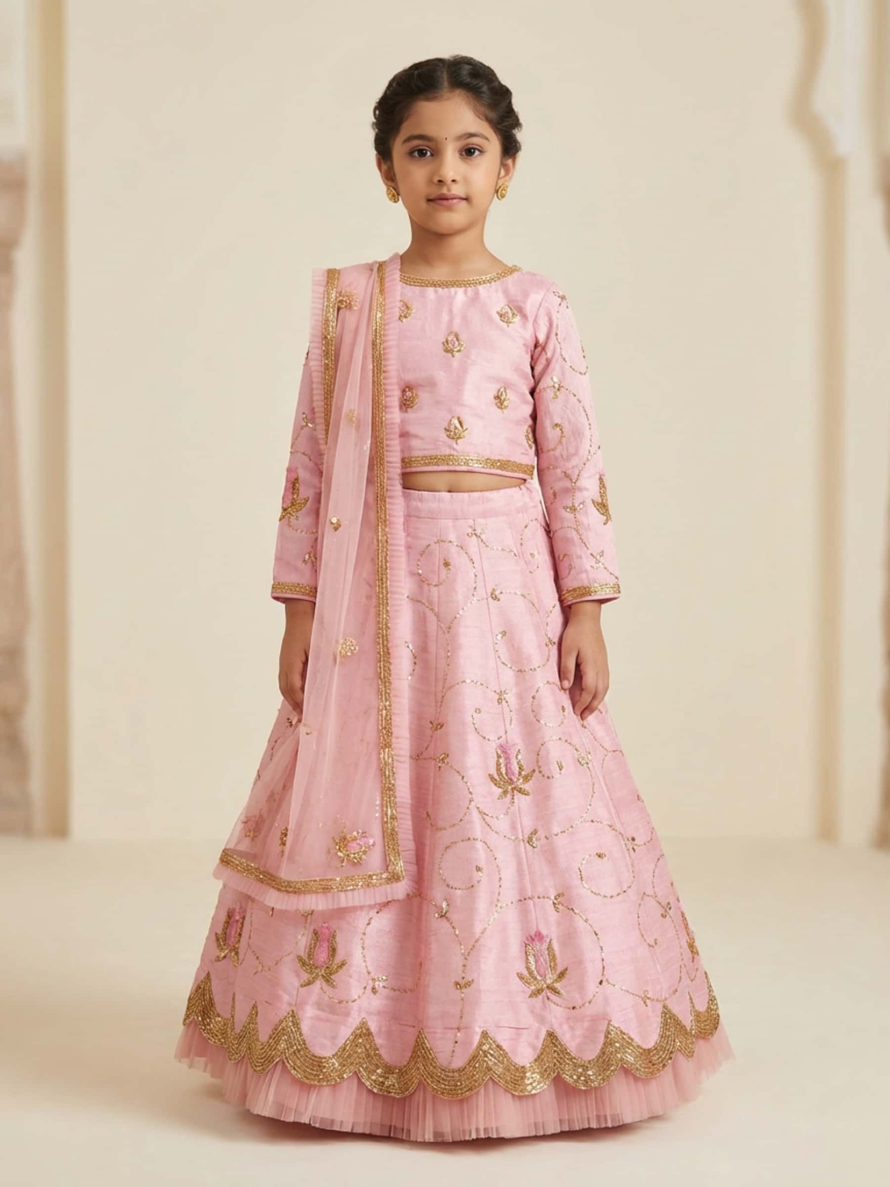 Elegant Pretty Pink Scallop Lehenga for Girls - Image 1