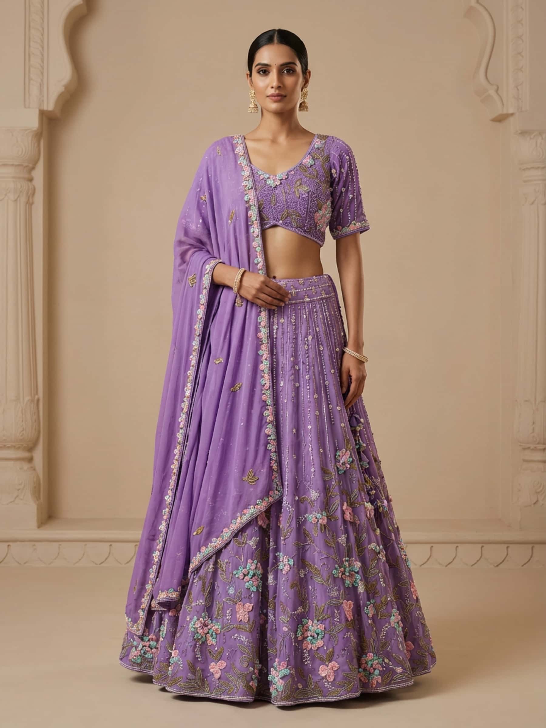Ethereal Lavender Handcrafted Bridal Lehenga - Image 1