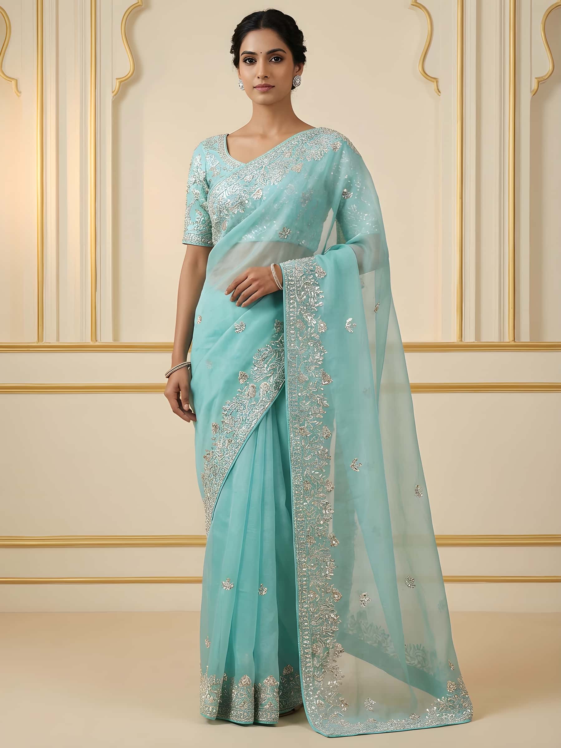 Ethereal Organza Saree with Hand Embroidered - Image 1