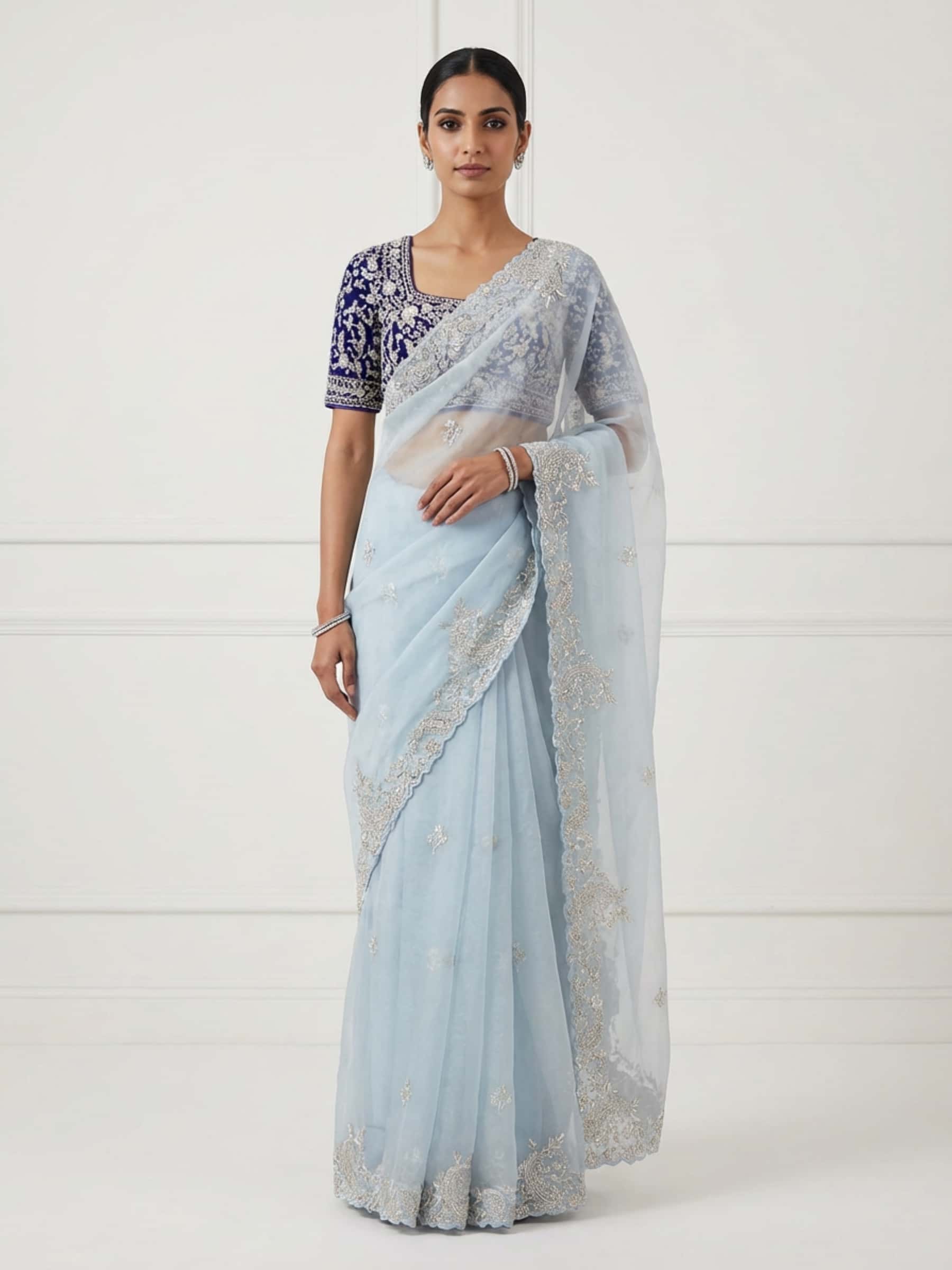 Ethereal Powder Blue Zardozi on Pure Organza - Image 1