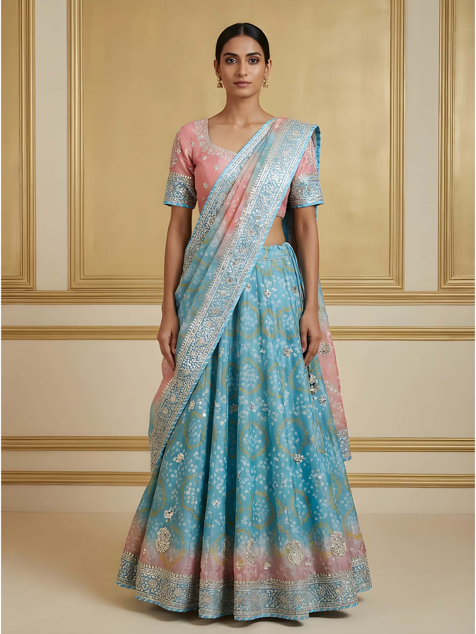 Exclusive Bandhani Handmade Lehenga in Gota Patti