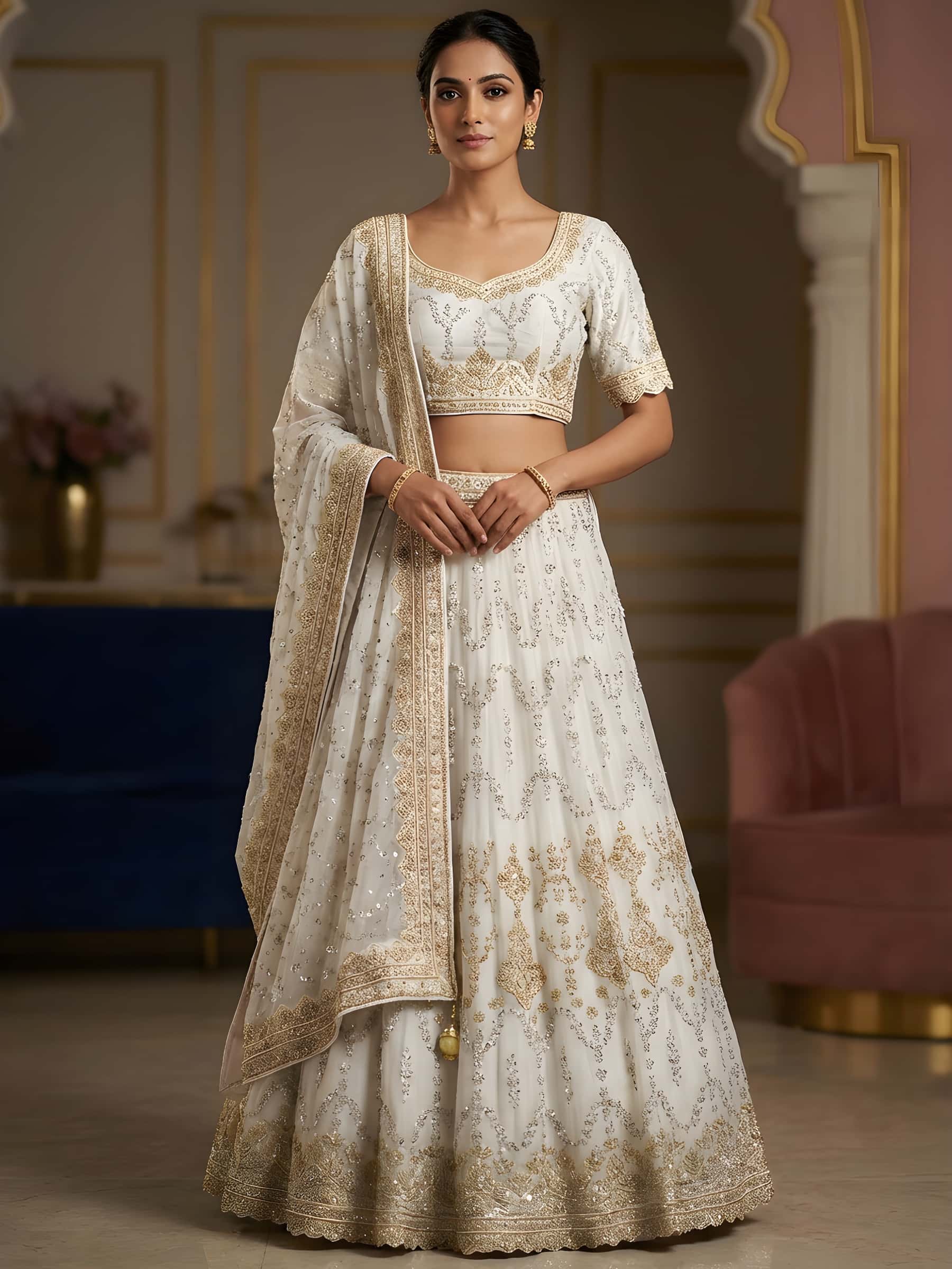 Exclusive Designer Indian Bridal Wedding Lehenga Dress with Zardozi on Pure Georgette