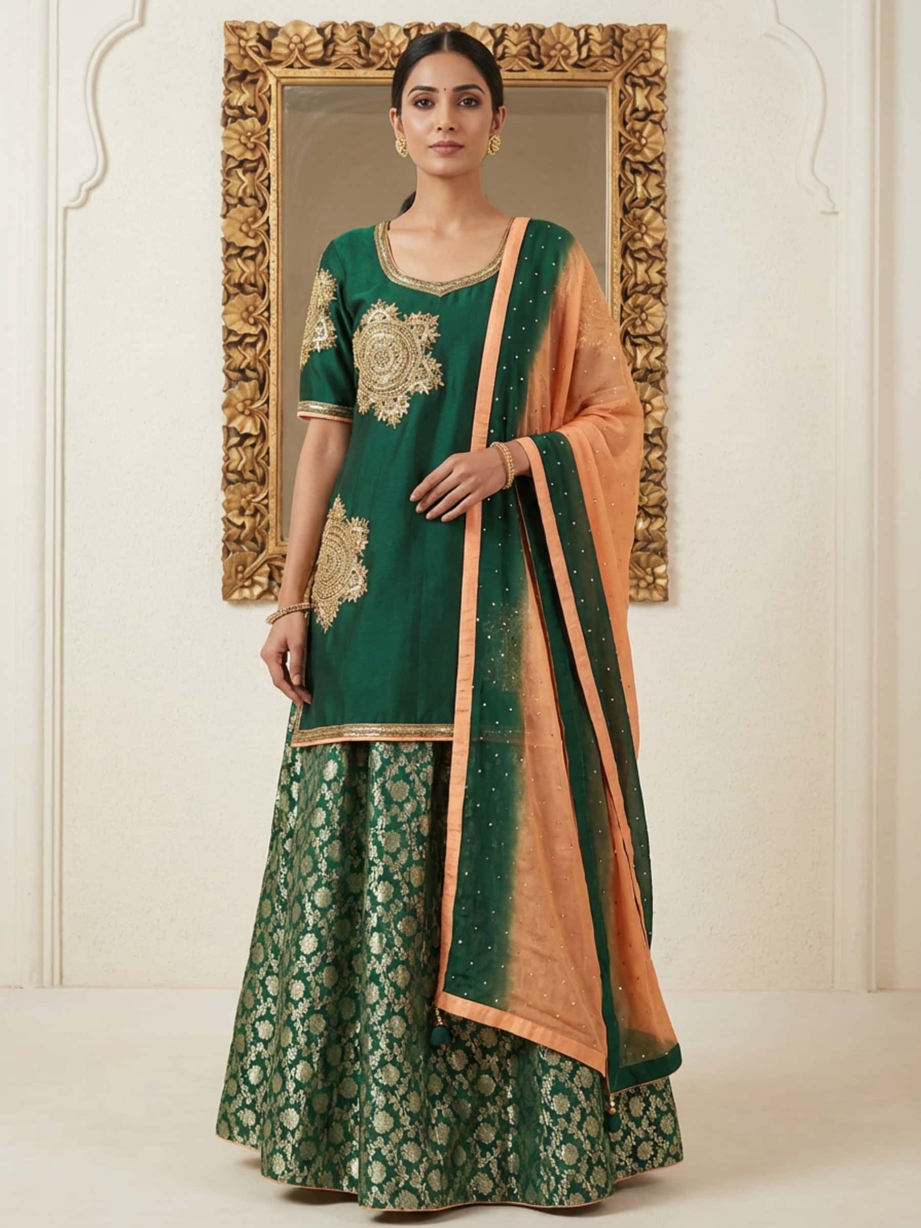 Exclusive Pretty Green Skirt Kurti Dress Set