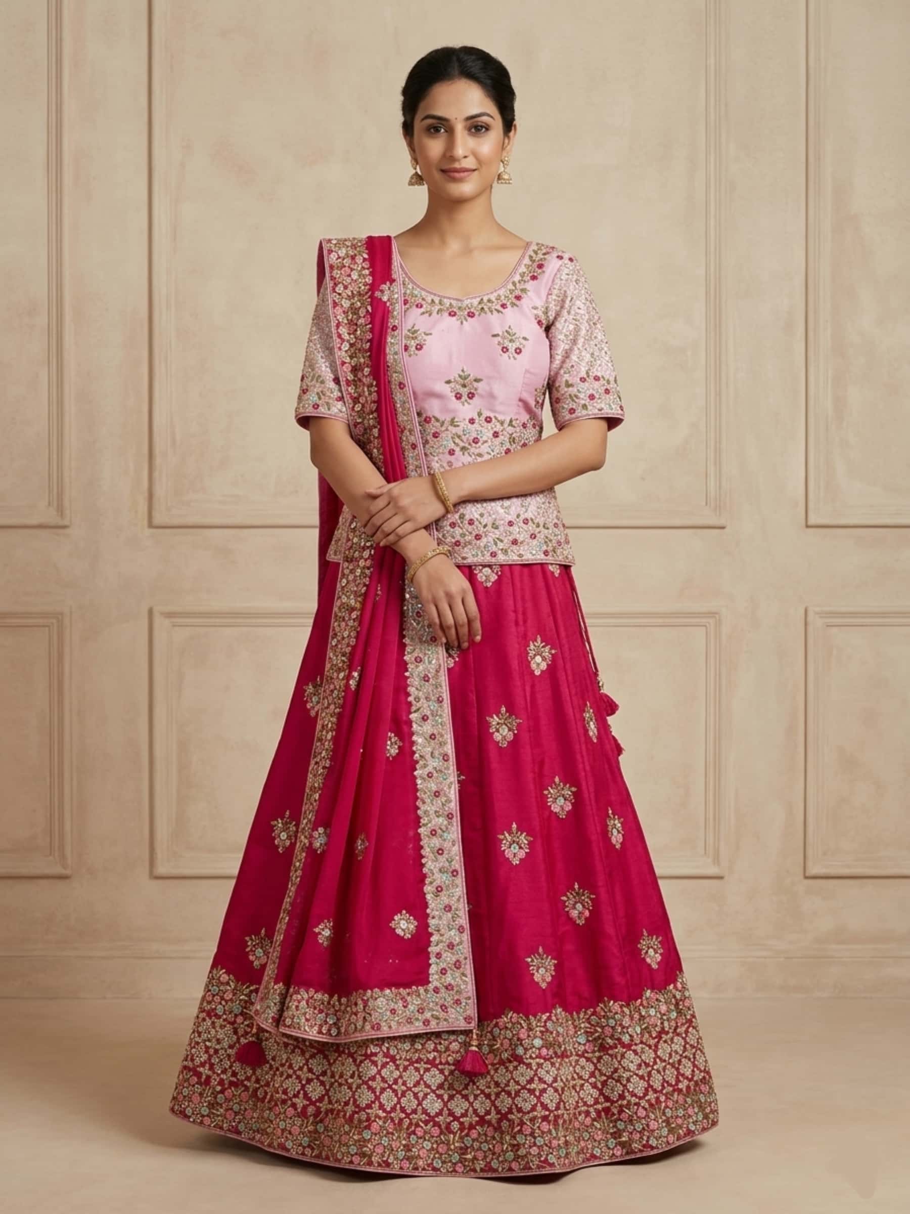 Exquisite Ruby and Pink Designer Lehenga Set