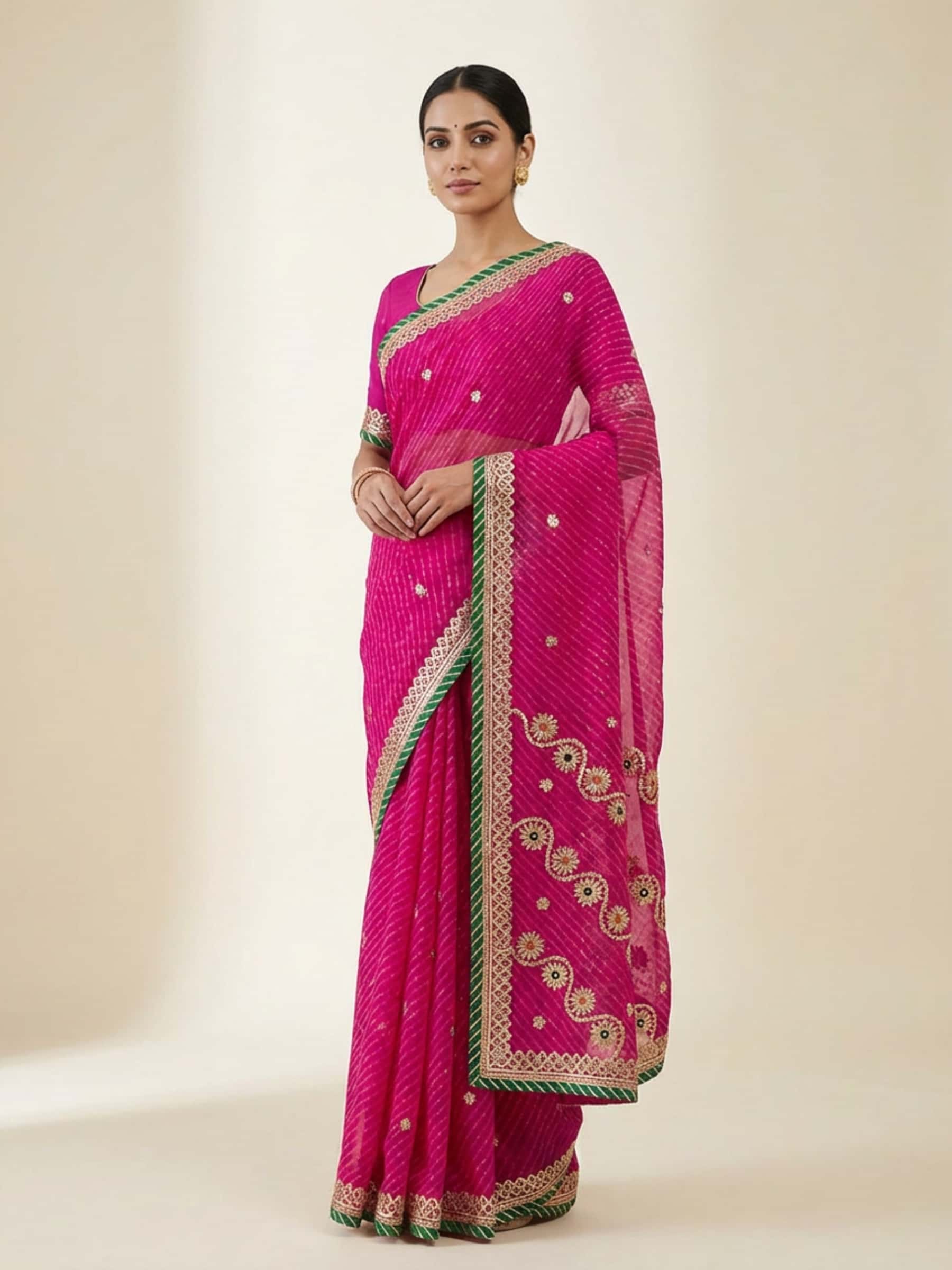 Fine Gota Handworked Rani Mothda Leheriya - Image 1