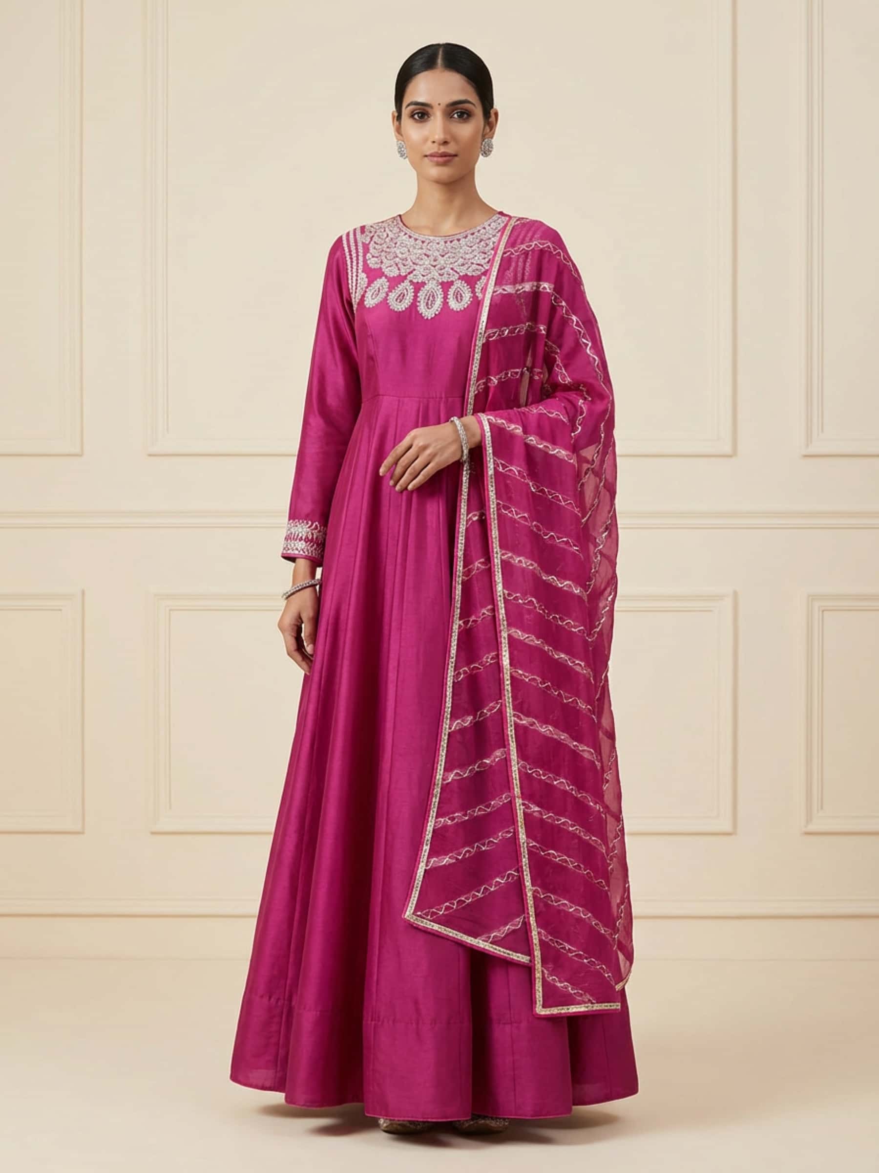 Floor Length Dress Set in Aari Tikki Handwork - Image 1