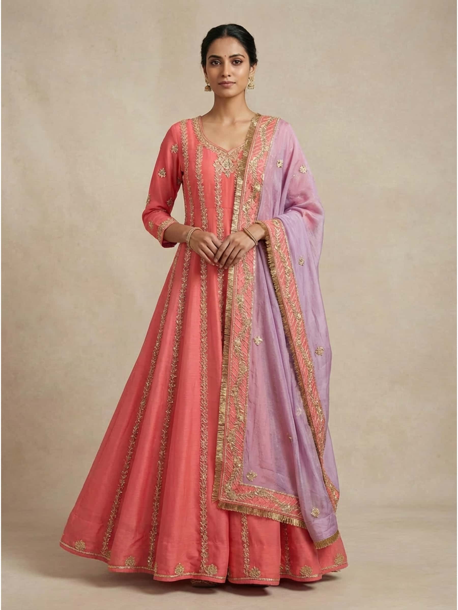 Gajri and Lavender Pure Georgette Kalidar Set - Image 1