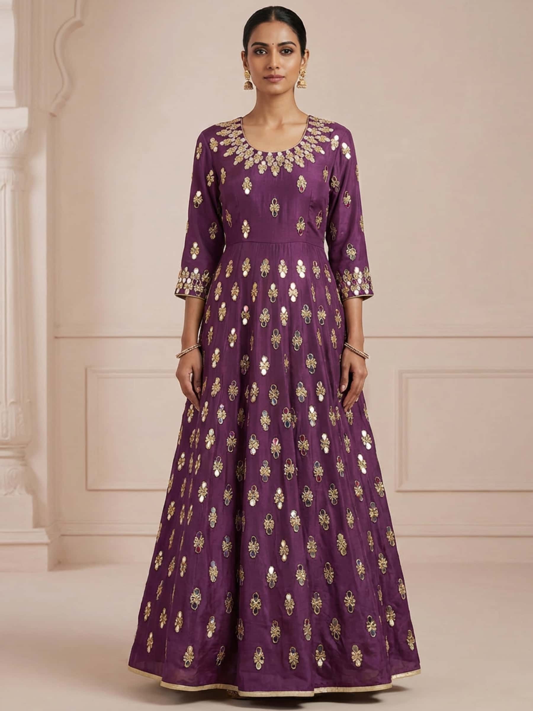 Glamorous mirror worked pretty floor length dress - Image 1